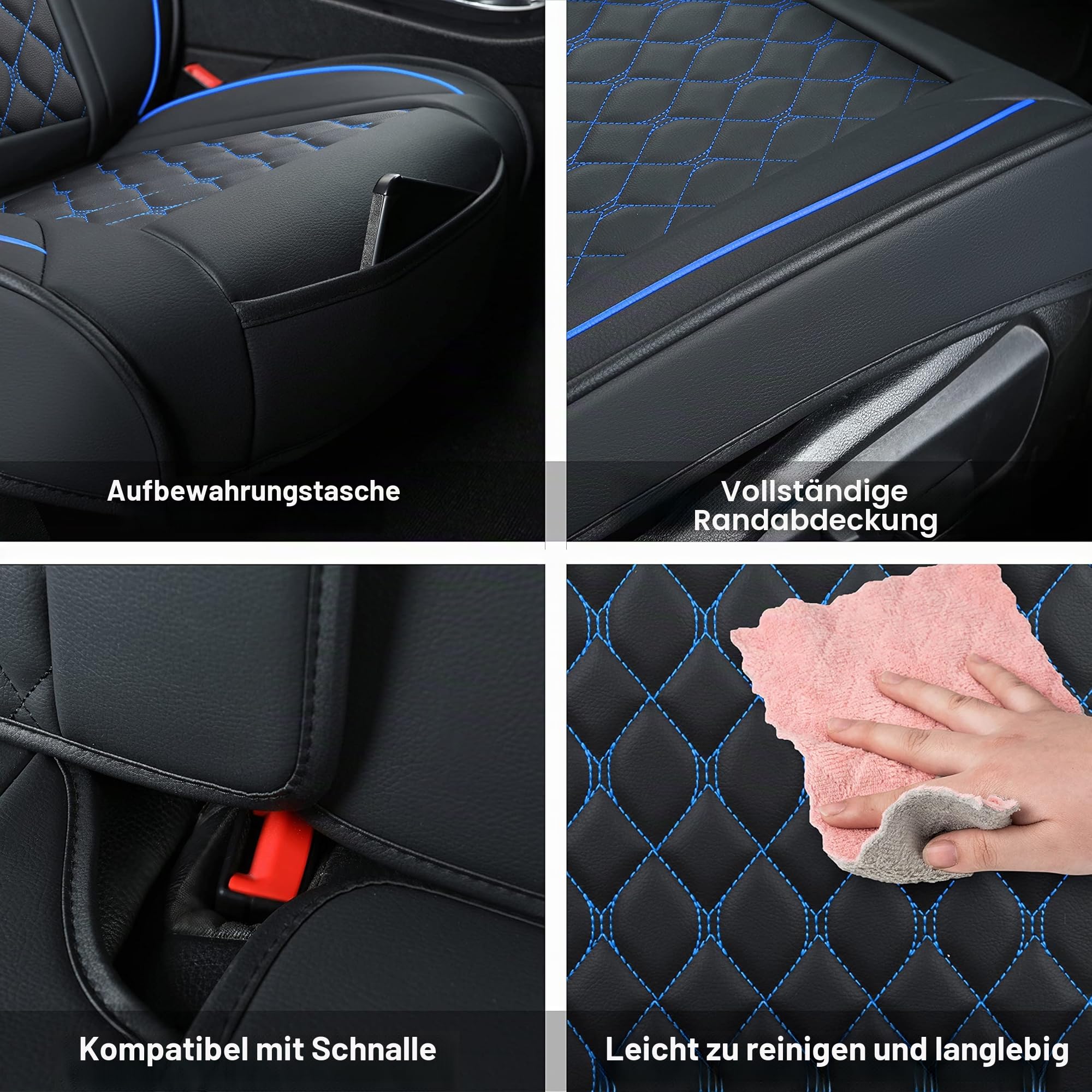Kunstleder-Autositzbezüge, universell passend für die meisten Pkw, SUV, Limousinen und LKW, Vordersitzbezüge, Schwarz/Blau