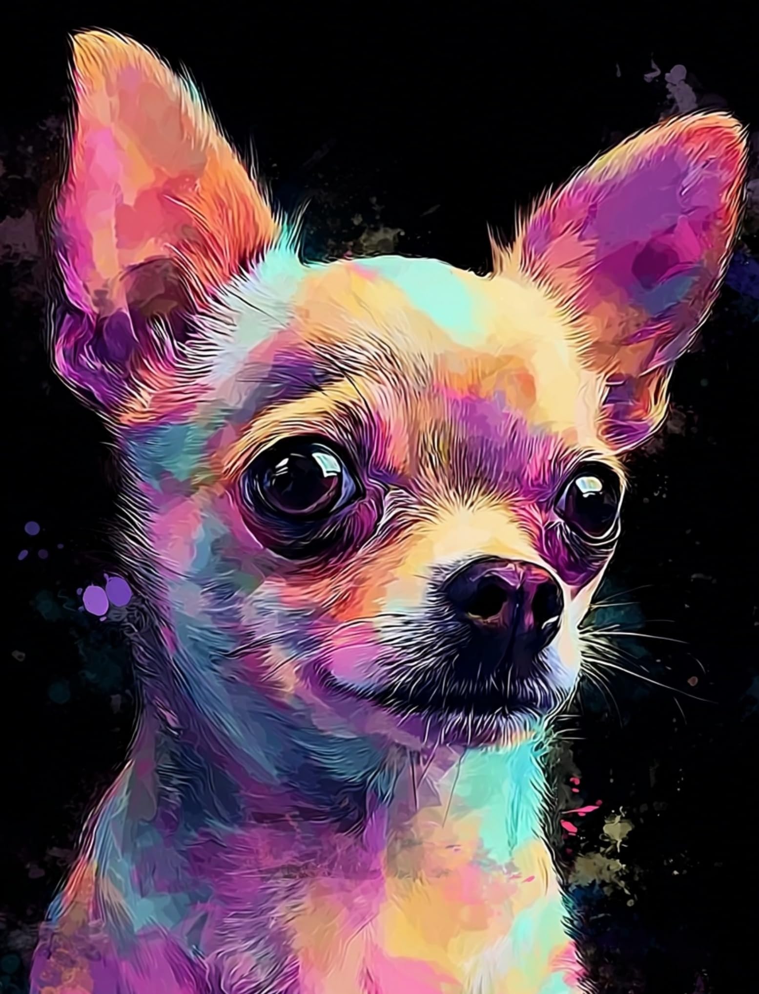 WANGWANGMIAO Paint by Numbers for Adults Colorful Chihuahua- DIY Oil Painting Kits with Brushes and Acrylic Pigment, 16x20 inch Canvas，with Frame