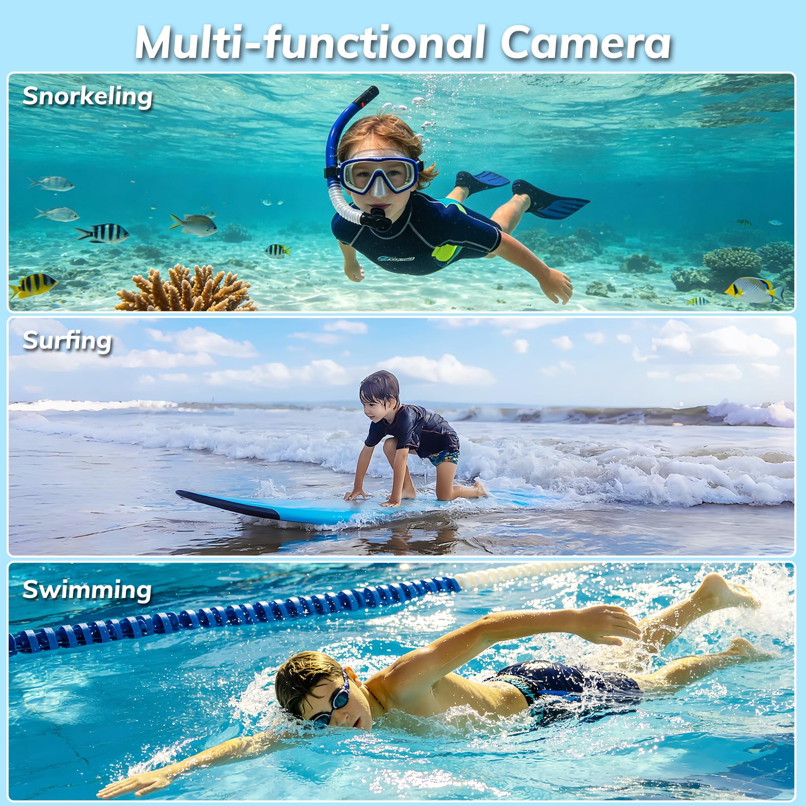 Fotocamera subacquea impermeabile 5K da 9,9 m con autofocus e doppio schermo, perfetta per snorkeling, vlogging, selfie e viaggi, facile da usare, fotocamera compatta per adolescenti, adulti e