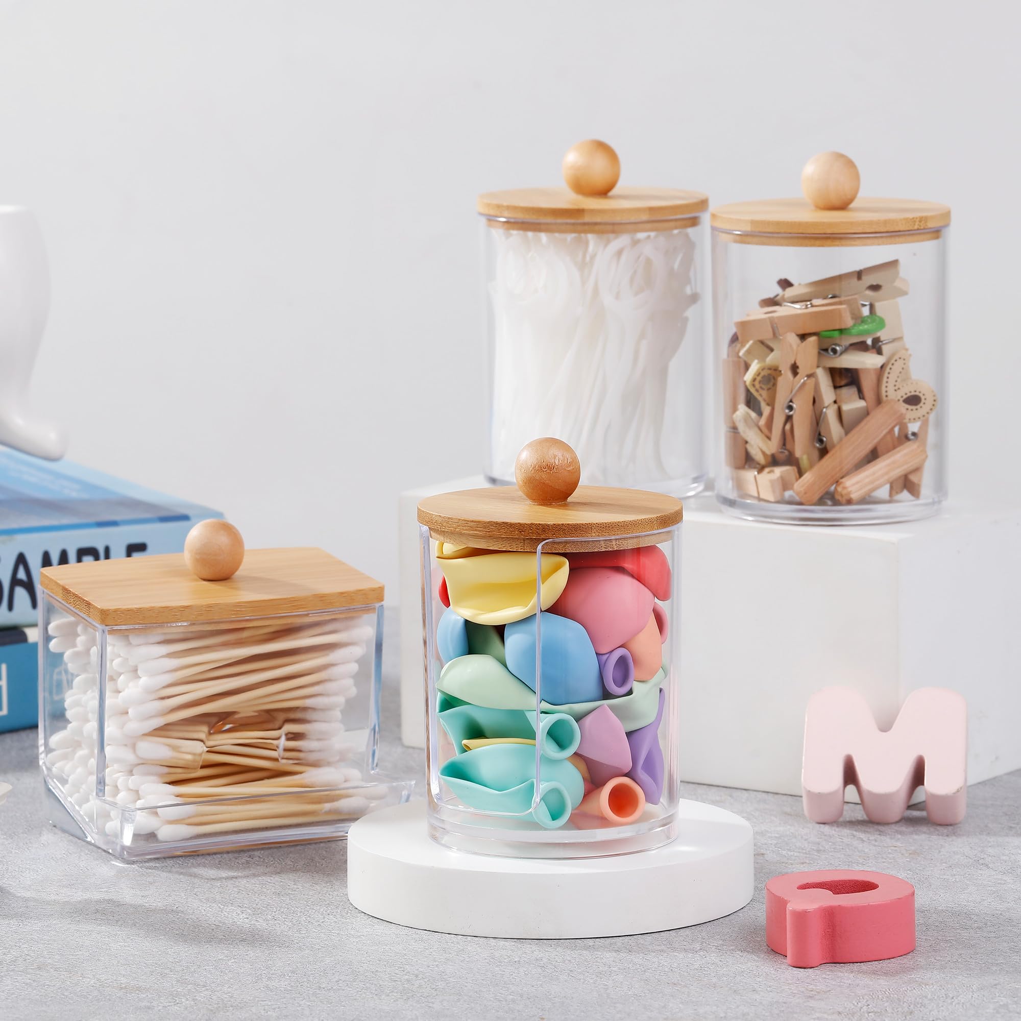 4 Pack Qtip Holder - 10 Oz, 12 Oz Restroom Bathroom Organizers And Storage Containers, Clear