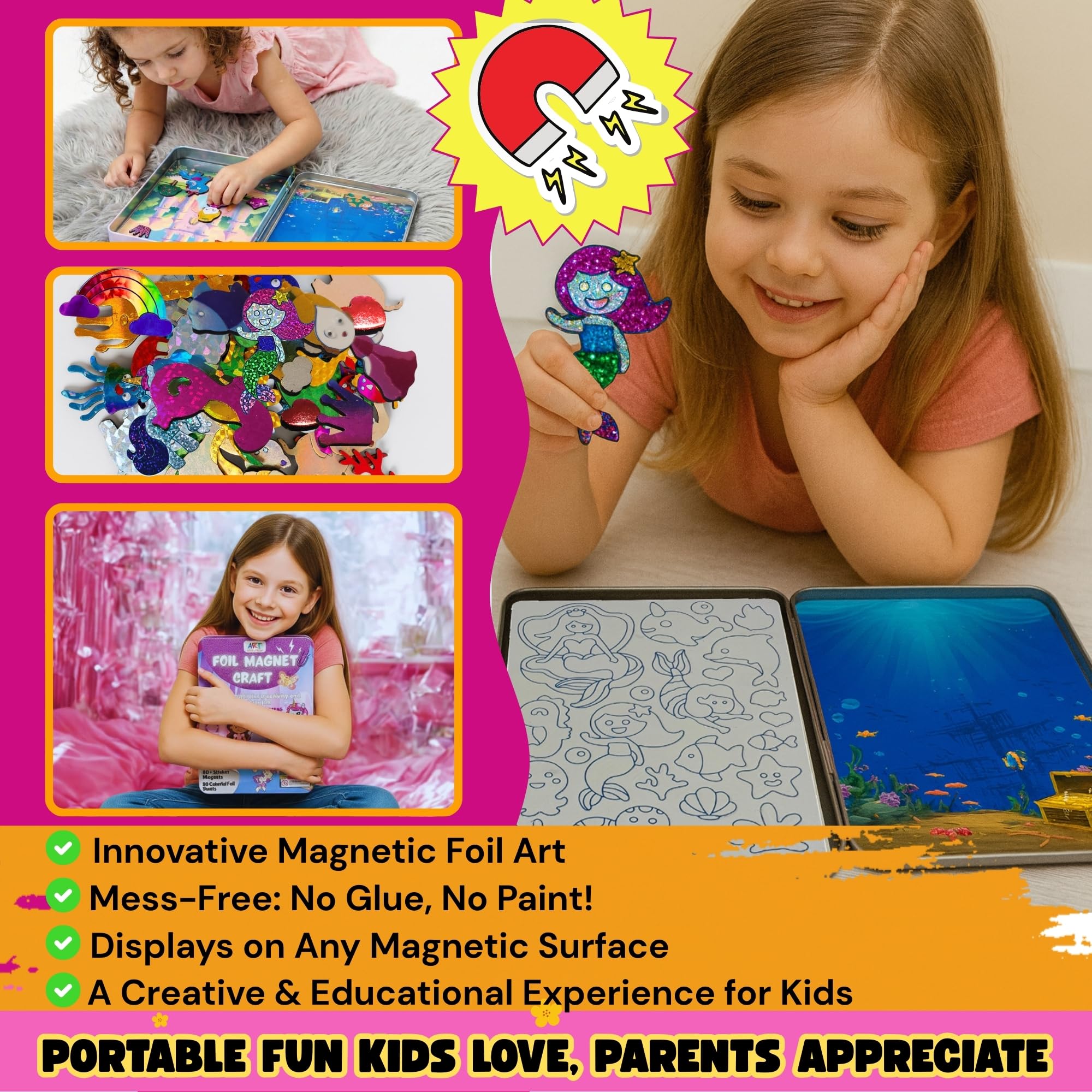 Foil Fun Art Kit for Kids, Reusable Princesses & Unicorns Foil Art for Girls & Boys, DIY Mess-Free Girls Craft Kit w/Magnets - Image 4