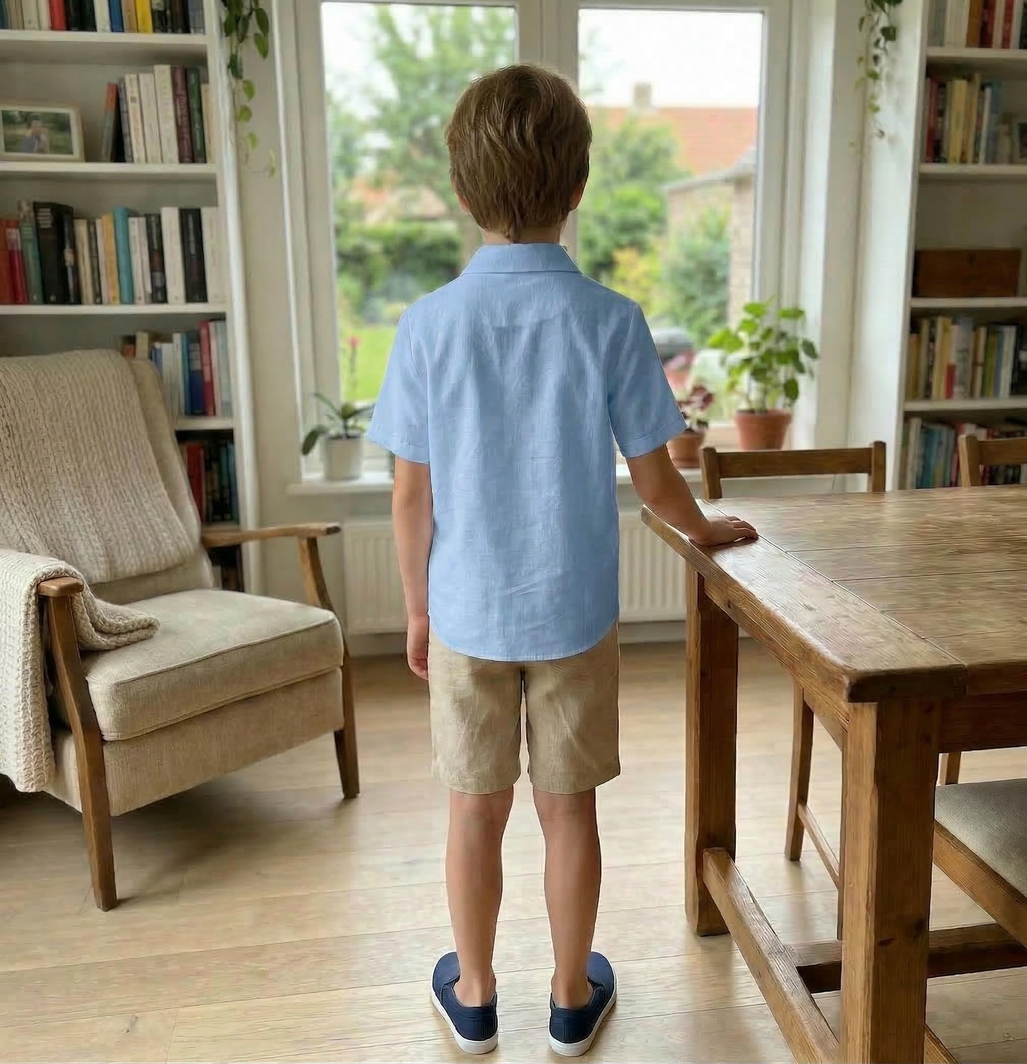 Arshiner Camicia Ragazzi in Lino Estivo Bambini Manica Corta Camicia Tempo Libero Comfort Bottoni Camicia per Ragazzi 5-13 Anni