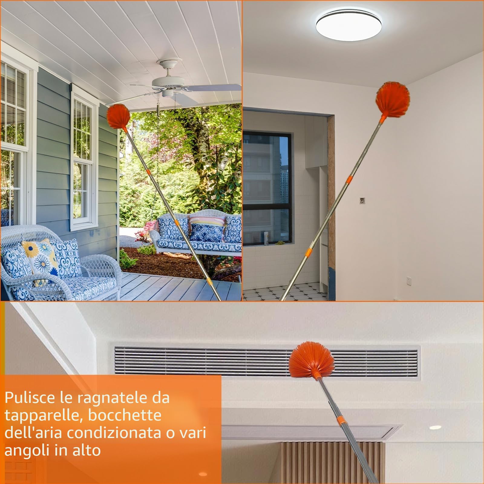 Spolverino per Polvere Allungabile 6m,con Asta Telescopica Regolabile da 1,5 a 4,9 m, Cattura-Polvere Telescopico In Microfibra, Scopa Polvere Pulizia Ventilatori Soffitto, Tapparelle, Ragnatela