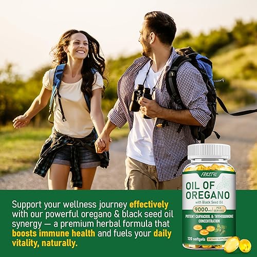Miniatura 7 de Aceite de orégano con aceite de semilla negra, 120 cápsulas, cápsulas de orégano orgánico 2 en 1, suplemento con alto contenido de carvacrol y