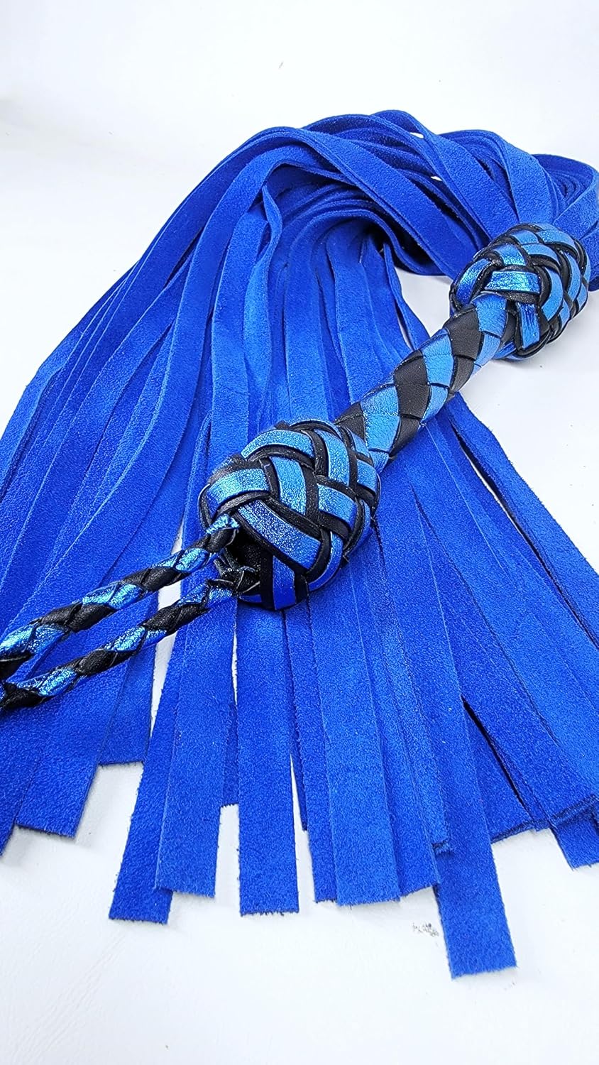Generic Genuine Cowhide Suede Leather Flogger 30 Tails/Adult Horse Sturdy Leather Braided Sky Blue & Black Handle BDSM Flogger for Slave Mistress Punishment- KL912