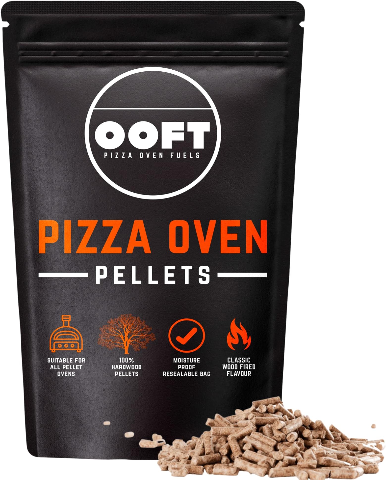 OOFT 100% Hardwood Pizza Oven Pellets - Moisture Proof Resealable Bag - High Heat Output - Suitable for Ooni, Dellonda, Nero, Fresh Grills, Ninja Woodfire and Other Pellet Ovens and Grills - 10lb Bag