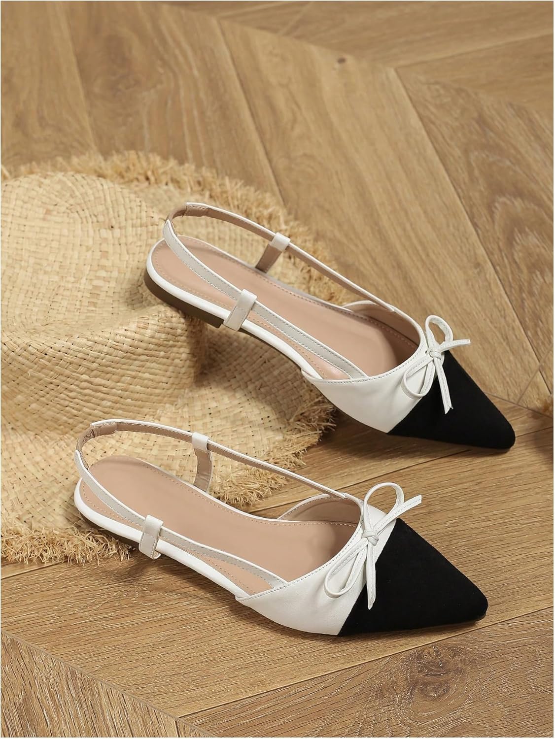 OYOANGLE Women's Color Block Bow Pointed Toe Slingback Flat Sandals Work Office Dressy Shoes - Image 4
