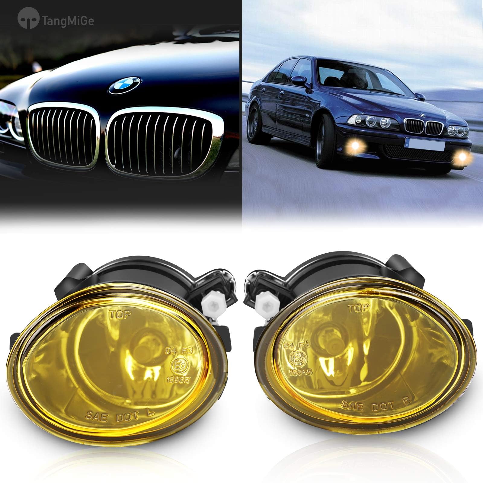 TangMiGe Fog Lights Lamps for 2000-2006 BMW (E46 M3 E39 M5) / 3 Series (320i 323i 325i 325xi 330i 330xi Sedan w/Sport Package, 325i 325xi Wagon w/Sport Package) Premium Assembly, 1 Pair, Yellow Lens