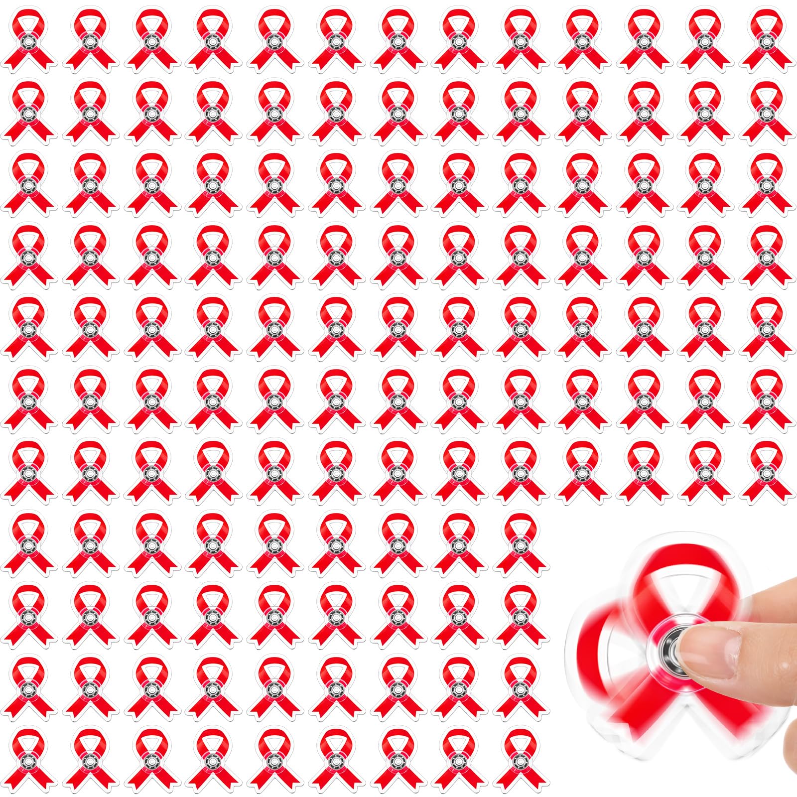 Arrowbash 100 Pcs Red Ribbon Week Supplies Say No to Drugs Event Gifts Red Ribbon Fidget Spinners Drug Awareness Accessories for Charity Party Favors Prevention Public Fundraising Events Supplies