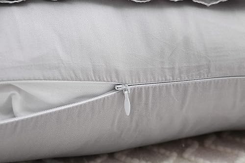 Vista 220 de Fundas de almohada cuadradas blancas con volantes, fundas de almohada europeas, 100% algodón, 18 x 18 pulgadas, 2 unidades Blanco 3