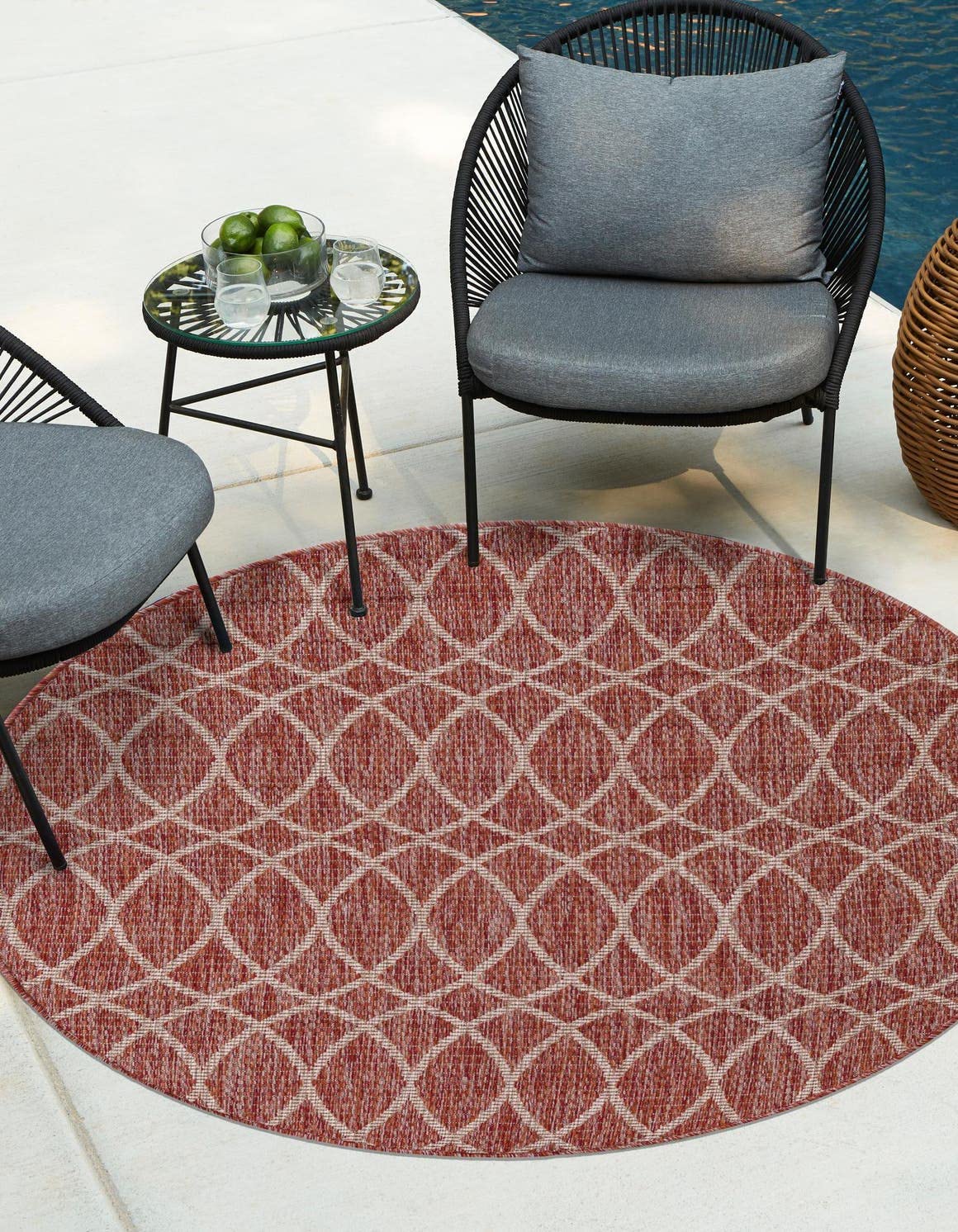 Unique Loom Outdoor Trellis Collection Area Rug - Gitter (10' Round, Rust Red/ Ivory)