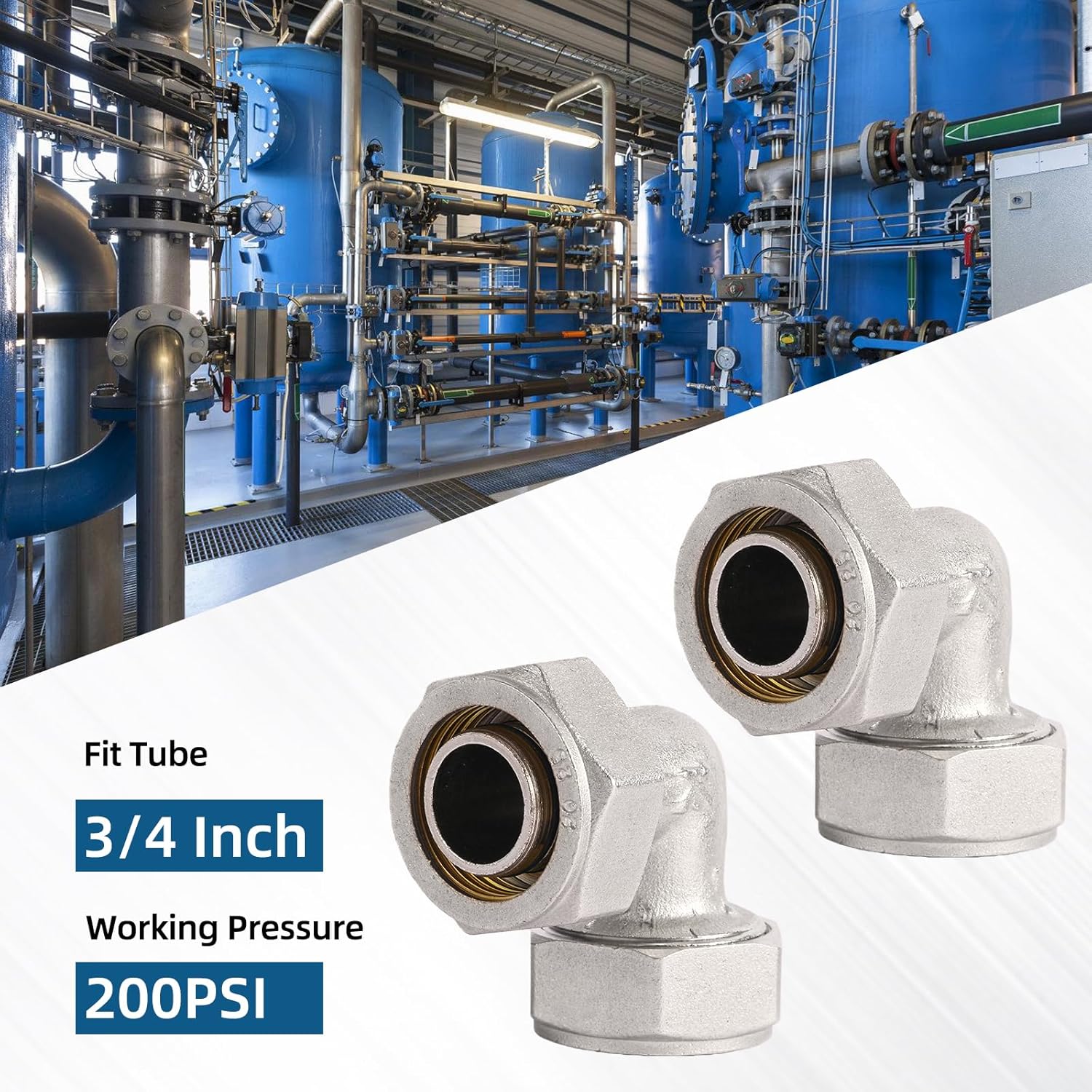 3/4" Elbow Air Fittings, Nickel-Plated Brass Air Compressor Parts for Rapid Air System 3/4 - Air Hose Fittings for Air Line Kit, Shop Air Filtration System, 200PSI