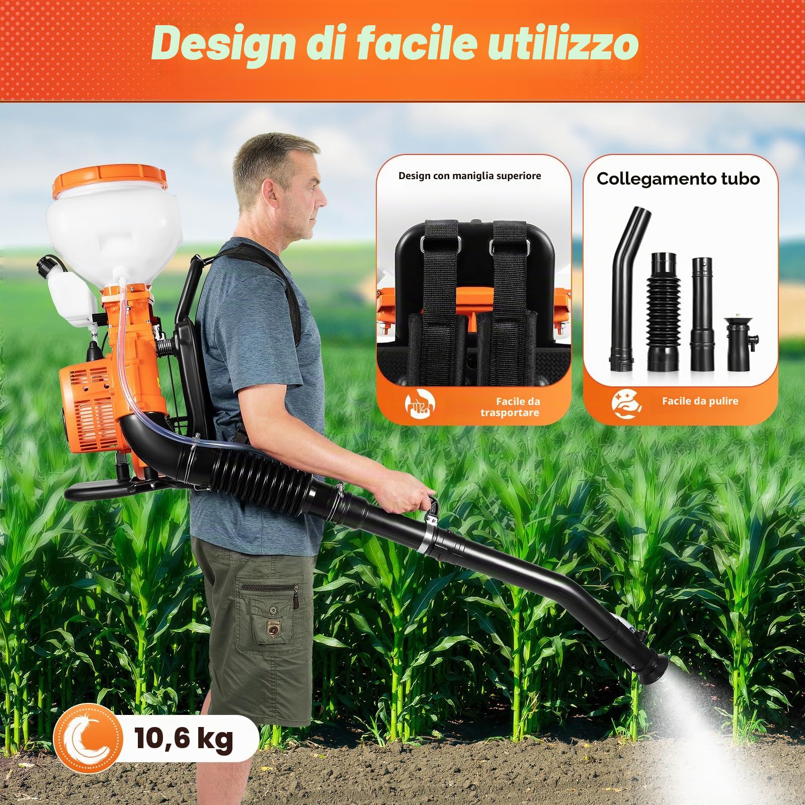 Spruzzatore a zaino nebulizzatore, motore 41.5ccm, spruzzatore motore a 2 tempi benzina con serbatoio da 14 L, oltre 12 m di area di spruzzatura per giardinaggio e agricoltura, serre per