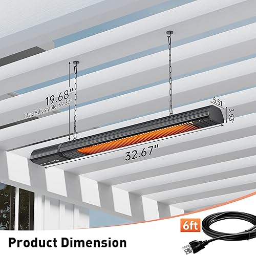 Miniatura 6 de Calentador eléctrico de techo para exteriores, patio colgante de pared de 1500 W, infrarrojo, 9 niveles de calor, temporizadores de 24 horas,