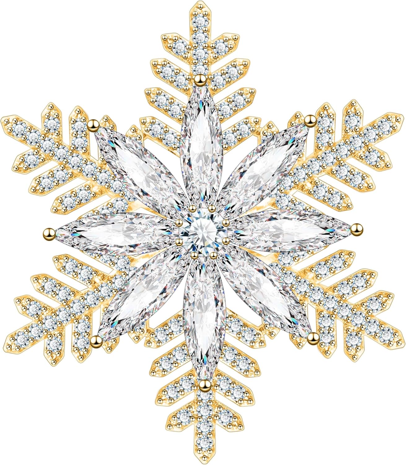 Gold Plated Elegant Full Cubic Zircon Layered Snowflake Brooch Pin Cute Winter Rotate Snowflakes Corsage Pins Christmas Gift with Box