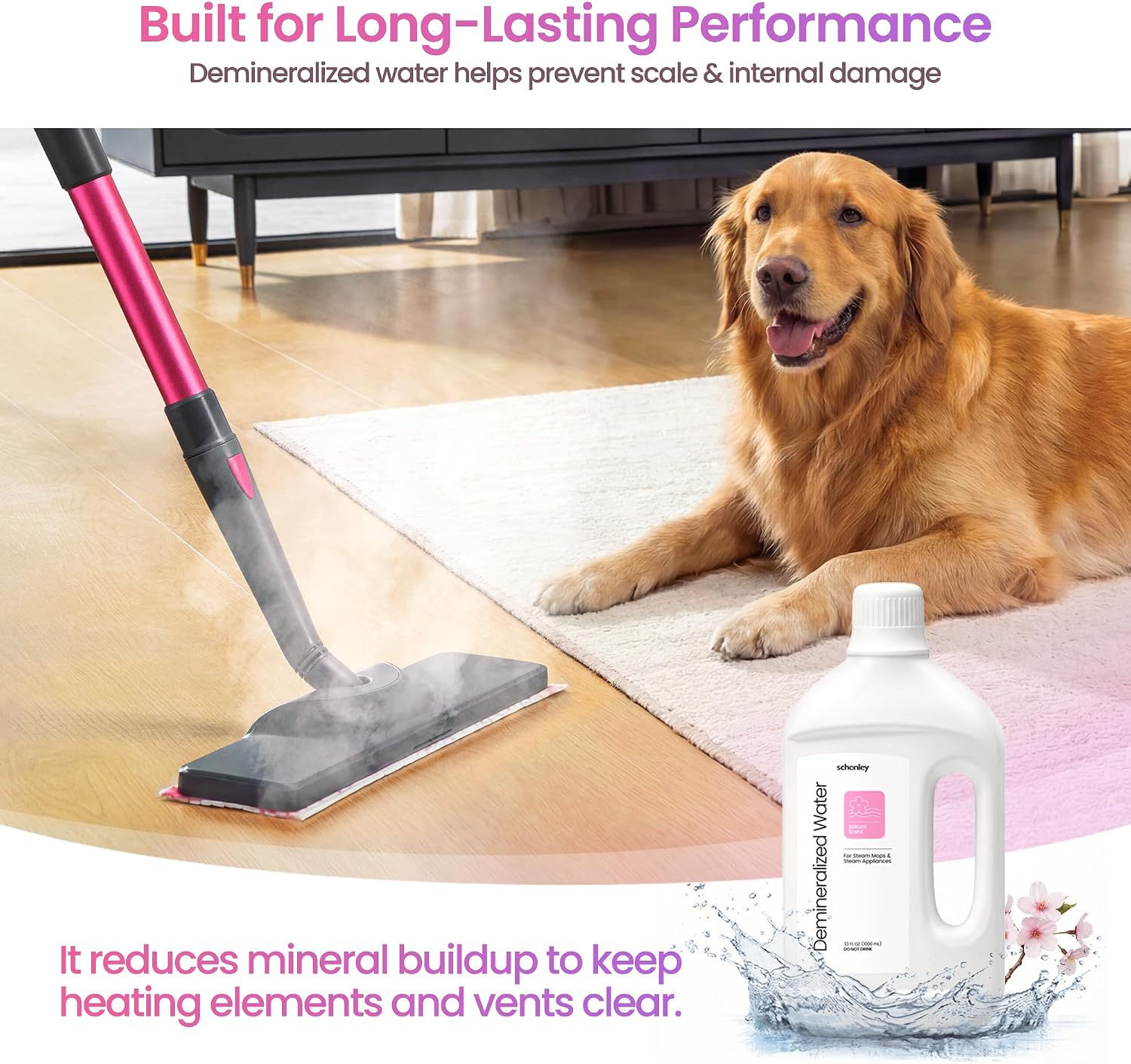 Schenley Demineralized Water – Ready-to-Use Formula for Steam Mops & Floor Steamers – Ideal for Kitchen, Bathroom & All Sealed Floors – Clean Fresh Scent – 33 fl oz