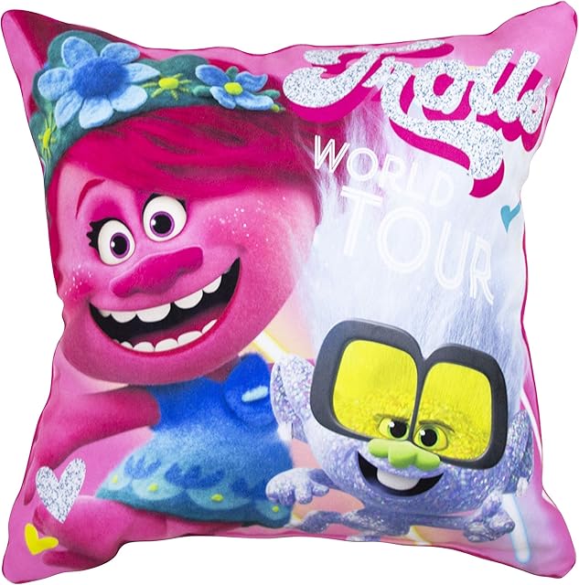 Trolls Concert Square Cushion Pillow | World Tour Pink & Purple Design | Officially Licensed Reversible Two Sided Design 40 Count (Pack of 1),Multicolor,TLSTCCCU001UK