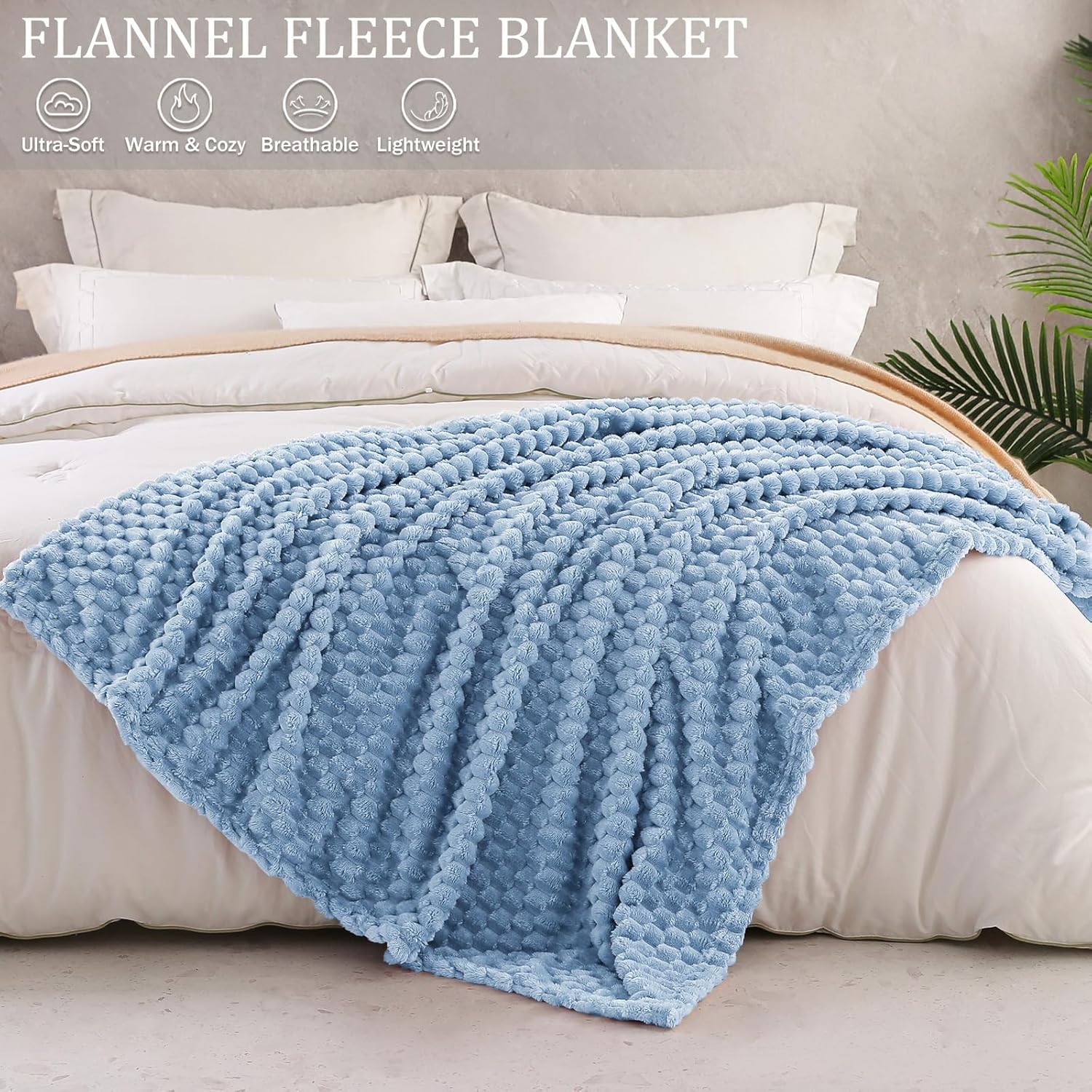 Exclusivo Mezcla Fleece Throw Blanket for Couch, Extra Large Fuzzy Stone Blue Bed Blankets, Soft Cozy Plush Sofa Throws for All Seasons, 50x60 Inches - Image 2