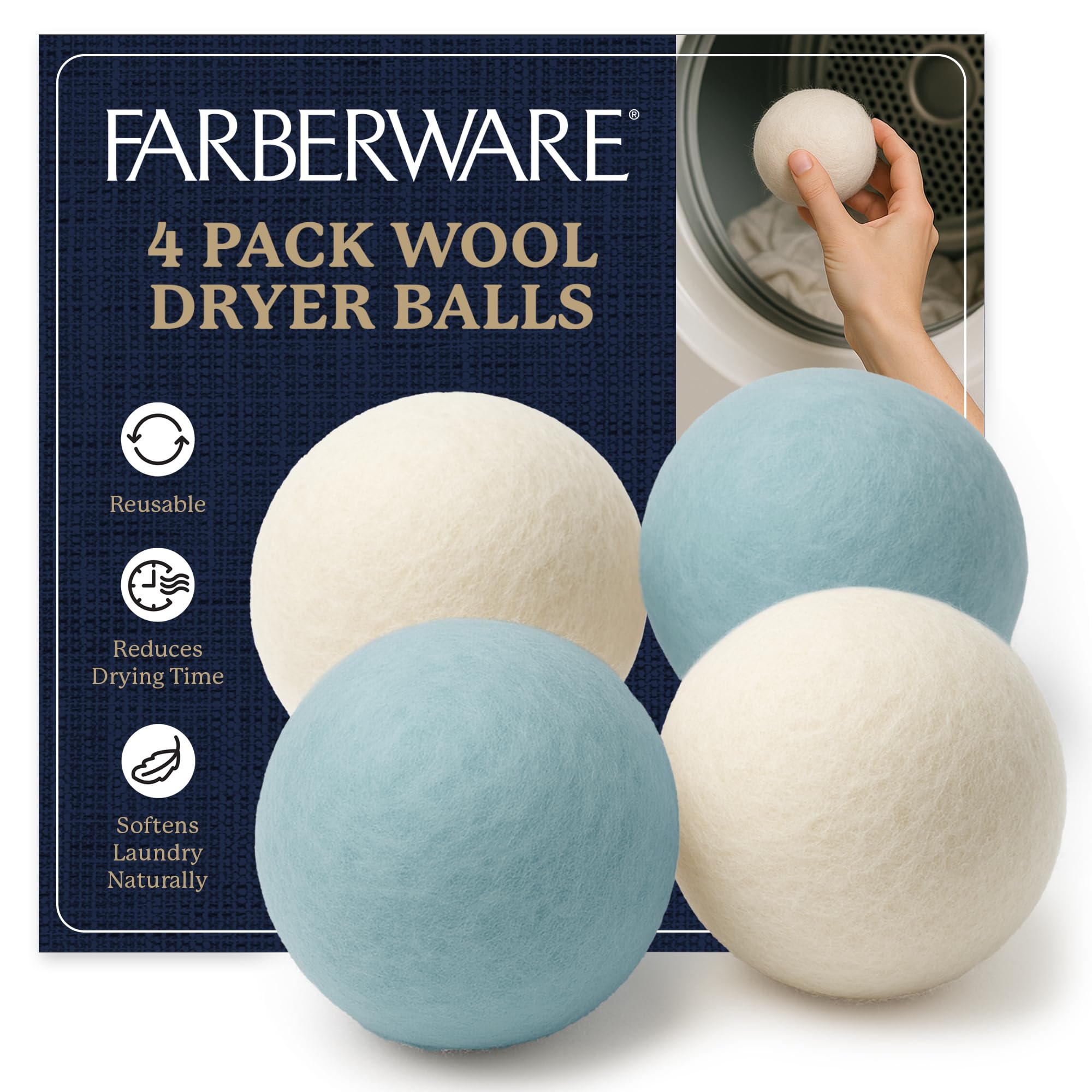 Farberware Wool Dryer Balls, 4-Pack, Reusable