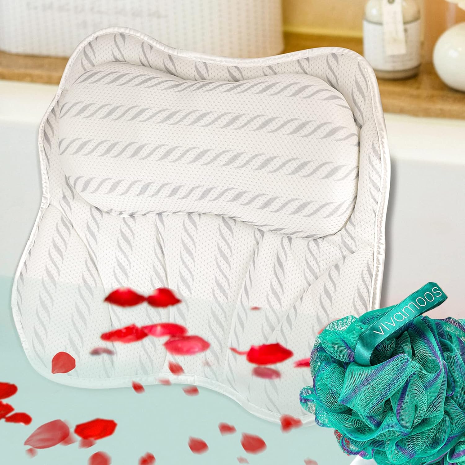 vivamoos Bath Pillow Bathtub Spa Pillow for Head and Back Relaxing, Comfy Hot Tub Pillow with Mesh Cushion for Jacuzzi Bubble Soaking Bath : Beauty & Personal Care