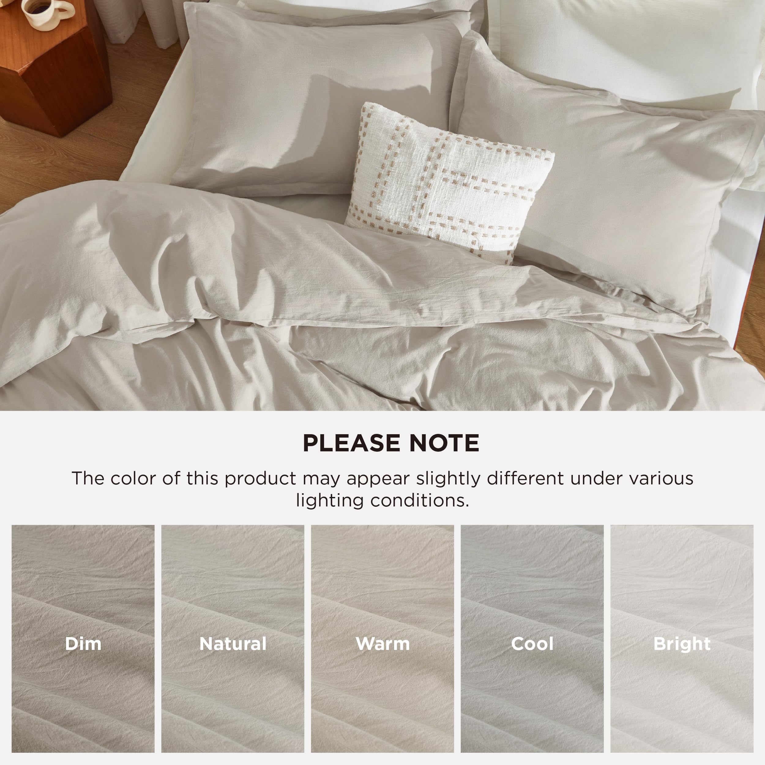 Bedsure 100% Stone Washed Cotton Duvet Cover King - Light Greige Minimalist Cotton Duvet Cover Linen Like for All Seasons - GentleSoft™ Plain Simple Bedding (Light Greige, King, 104"x90")