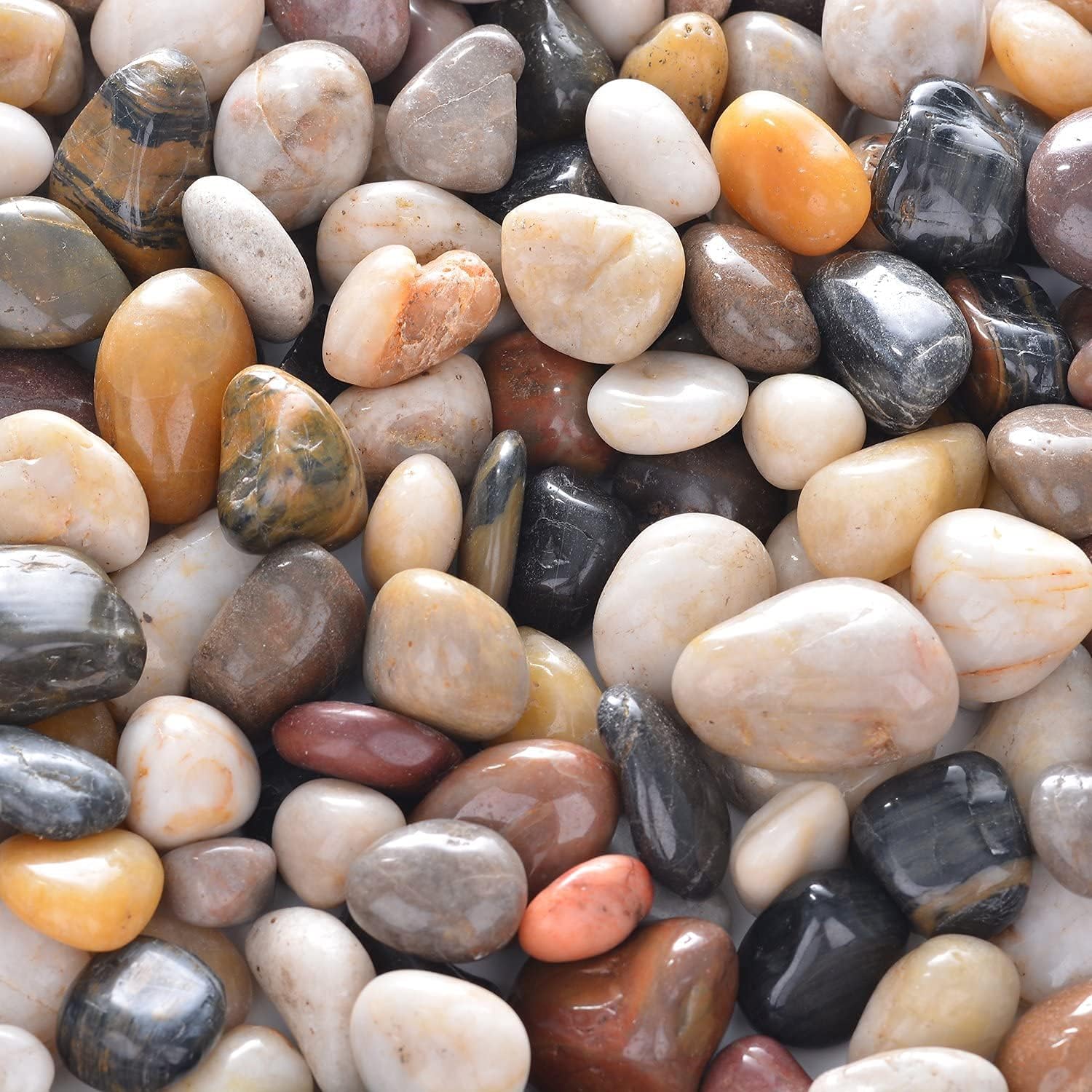 Decorative Pebbles, 2.2lb Natural Small Polished Mixed Stones Gravel for Plant Aquariums, Flowerpot, Landscaping, Ponds,Terrariums Vase Fillers, DIY, Home Garden Decoration(Approx.0.5-1.2 inch)