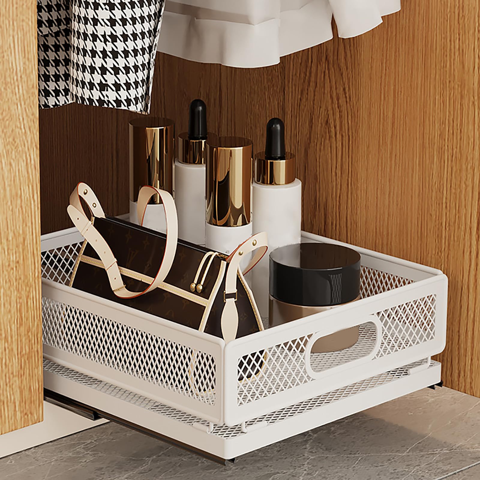 XISAOK Kitchen Supplies Cabinet Pull Out Storage Drawer Sturdy Carbon Steel Organizing Basket Accessory for Household Use