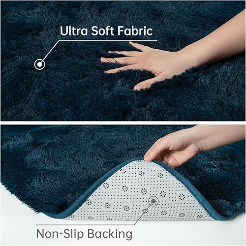 Miniatura 56 de Toneed Alfombra mullida para dormitorio, sala de estar, 5 x 8 pies, alfombra peluda negra, súper suave, moderna, alfombra de felpa mullida para Negro