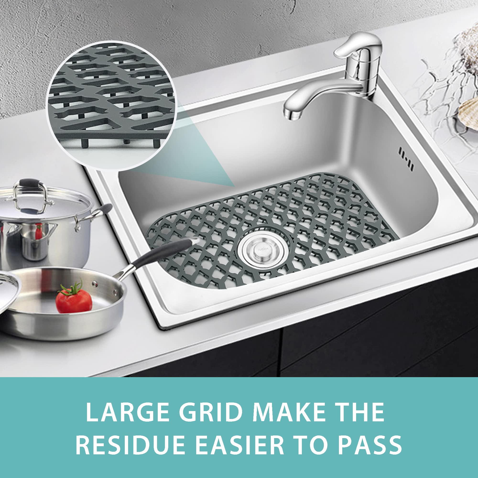 SAMSIER Protectores de fregadero para fregadero de cocina de 19 x 13 pulgadas, rejilla de silicona para fregadero de cocina inferior de granja de acero inoxidable fregadero de porcelana (gris,