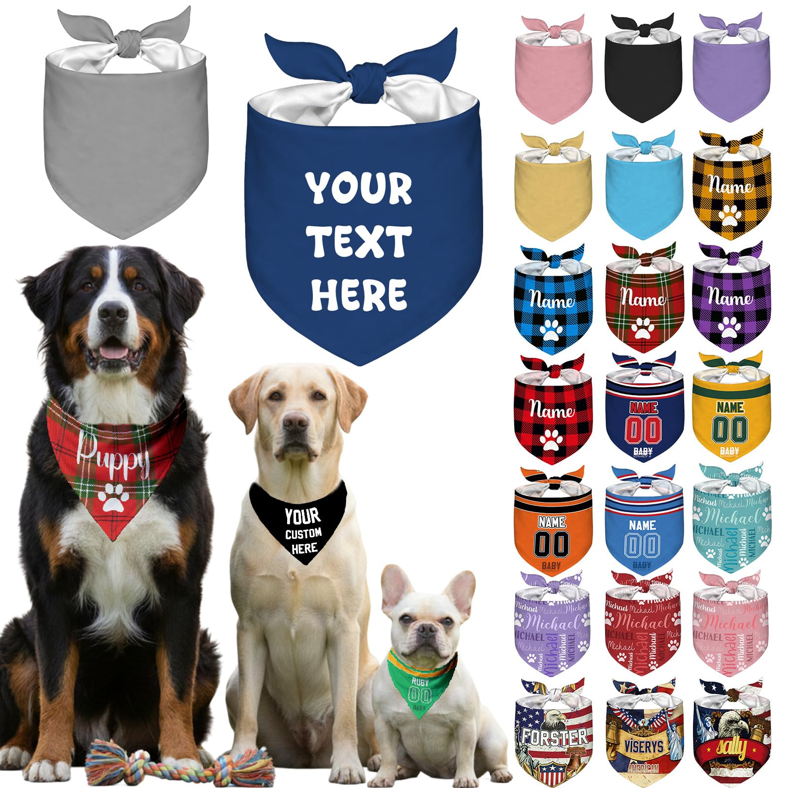 Personalised Dog Bandana with Name Custom Pet Bibs Kerchief Customisable Scarf for Dogs Over the Collar Bandana,Style 4