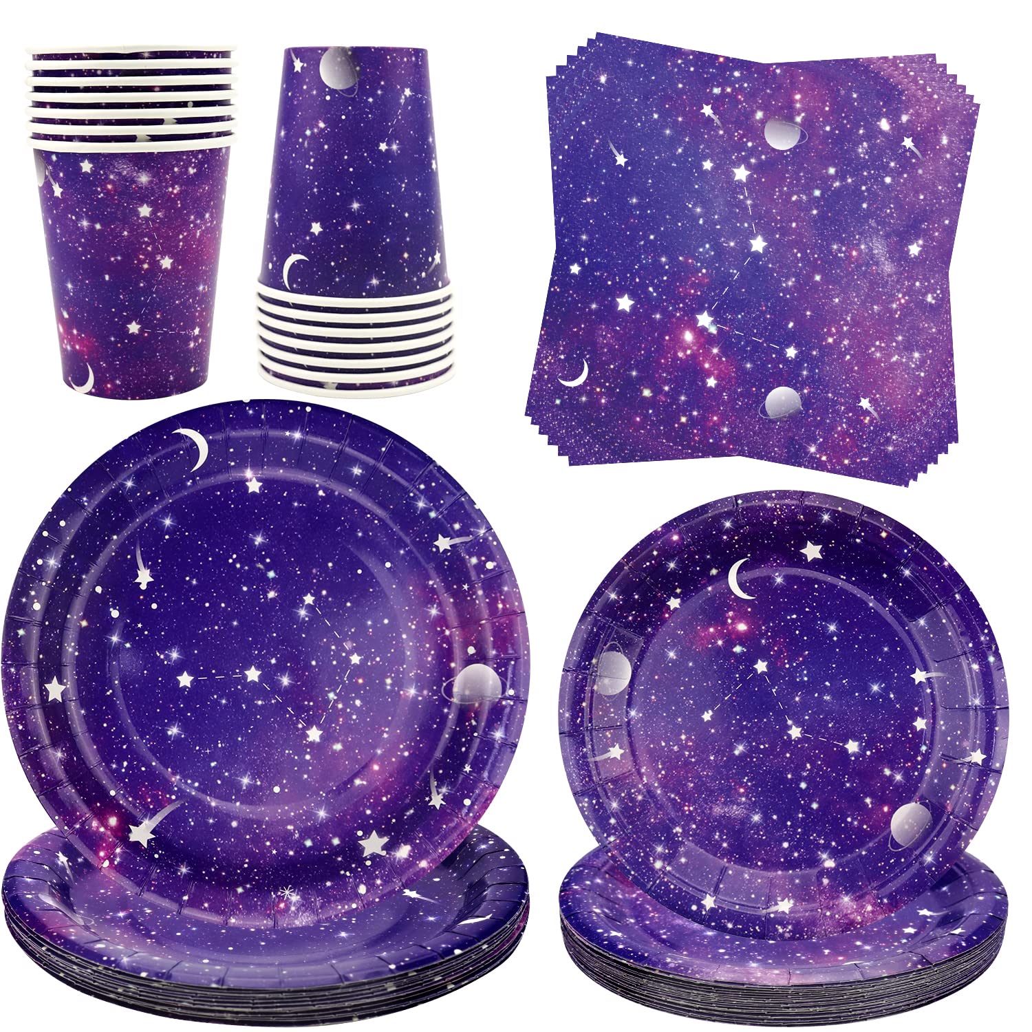 Ywediim Space Galaxy Party Supplies Tableware Set, Includes Plates, Napkins, Cups, for 20 Guests Galaxy Outer Space Theme Birthday Party Decoration (Serve 20)