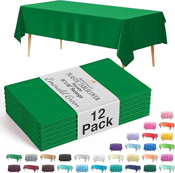 Exquisite 12-Pack Premium Plastic Tablecloth Pack of 12 Premium Plastic Tablecloth 54 Inch x 108 Inch Rectangle Table Cover - Emerald Green