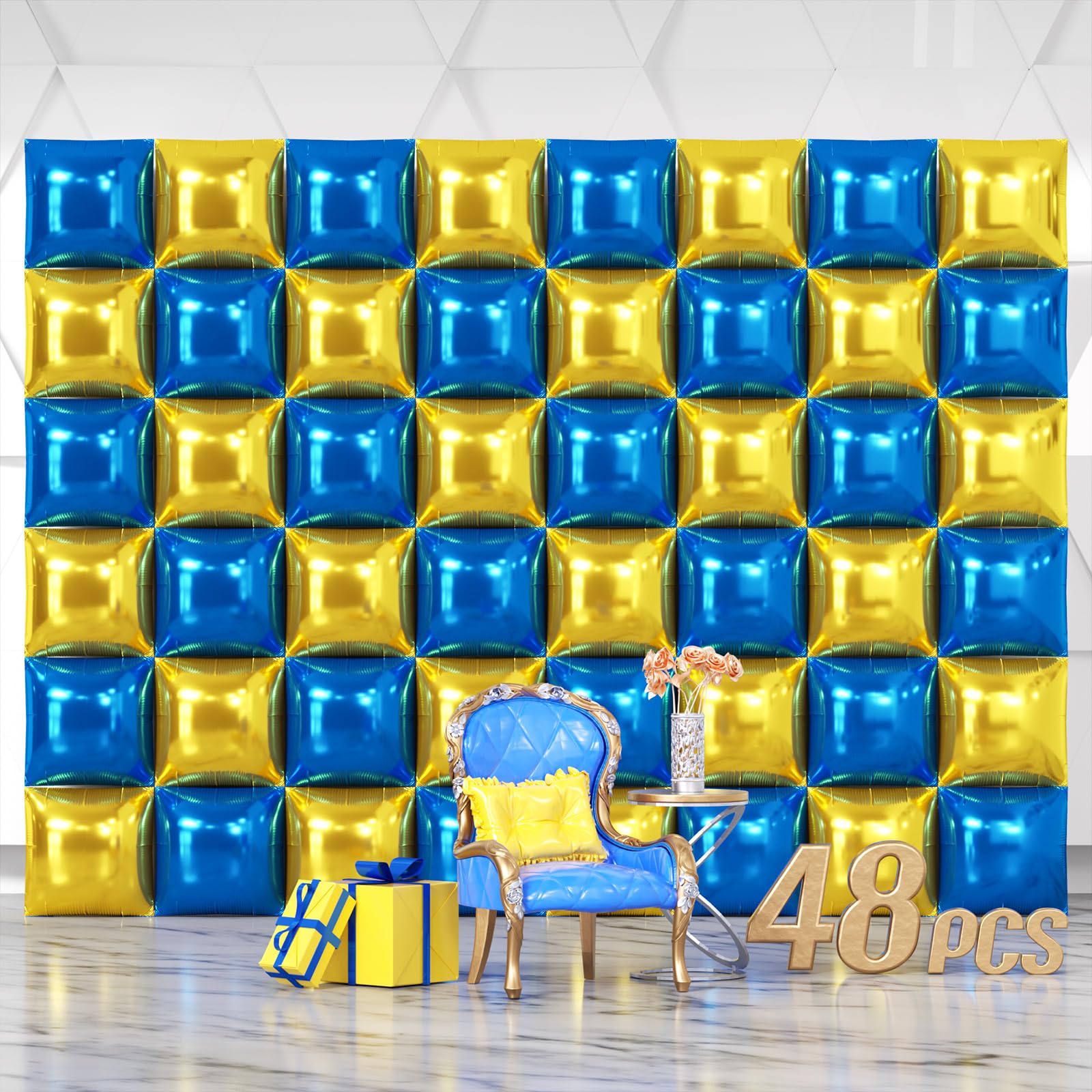 NISOCY 48 palloncini quadrati in lamina d'oro blu da parete su entrambi i lati blu scuro oro palloncini arco kit per compleanni, lauree, baby shower, matrimoni, anniversari, decorazioni per feste