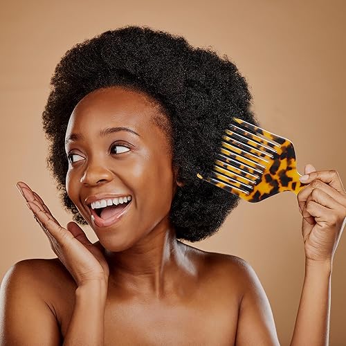 Miniatura 2 de VOCOSTE Dientes anchos, peine afro, herramienta de peinado para hombres y mujeres, plástico, marrón, 4.8 pulgadas