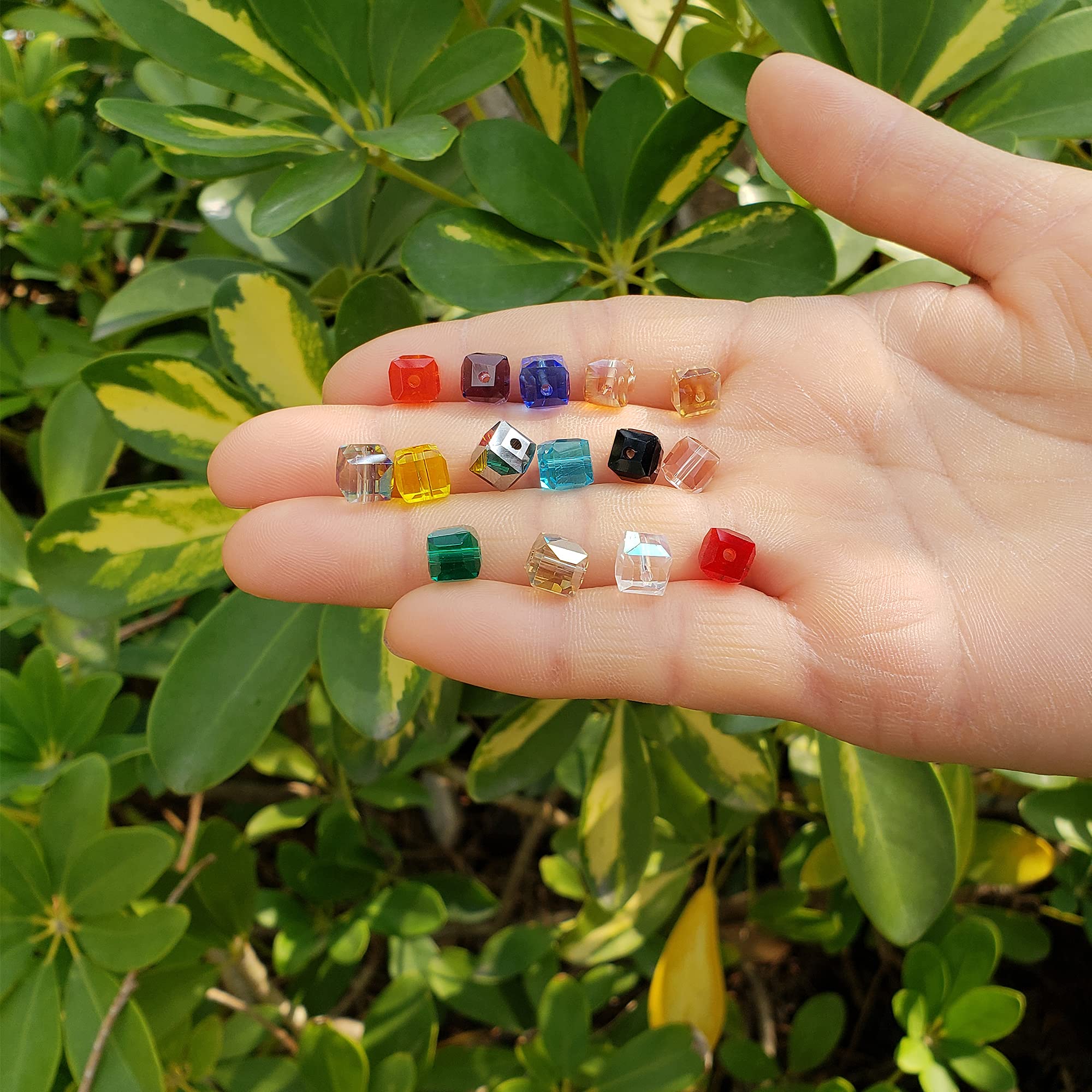 8 mm große Glasperlen für Schmuckherstellung, 300 Stück, AB-Farbe, facettiert, quadratische Form, bunte Kristallperlen, Sortiment, Zubehör für Armband, Halskette mit Kordel