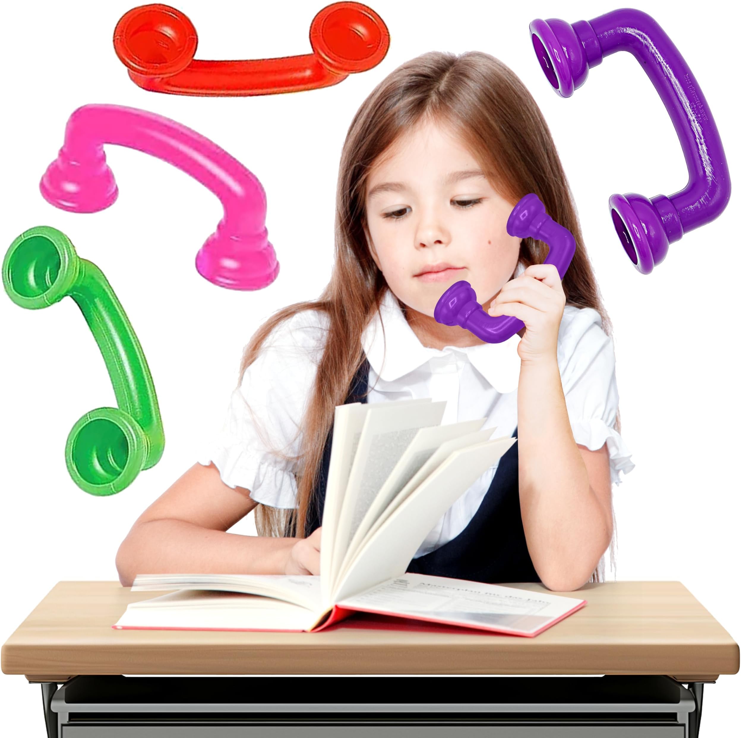 4E's Novelty Whisper Phones for Reading - Pack of 4 - Auditory Feedback, Hear Myself Sound Phone - Accelerate Reading Fluency, Comprehension & Pronunciation - Speech Therapy Materials Toys