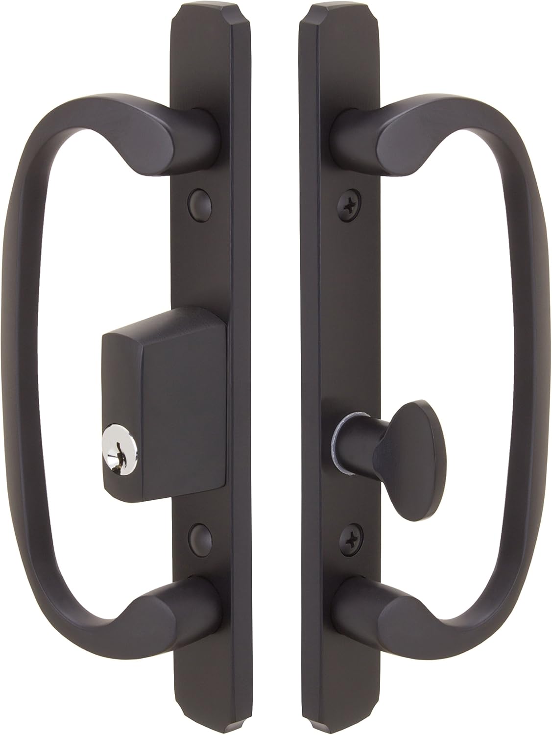 Embassy Solid Brass Handle Set with Mortise Lock (Keyed) for Sliding Glass and Patio Doors in Antique Nickel, 1-3/4" Door Thickness