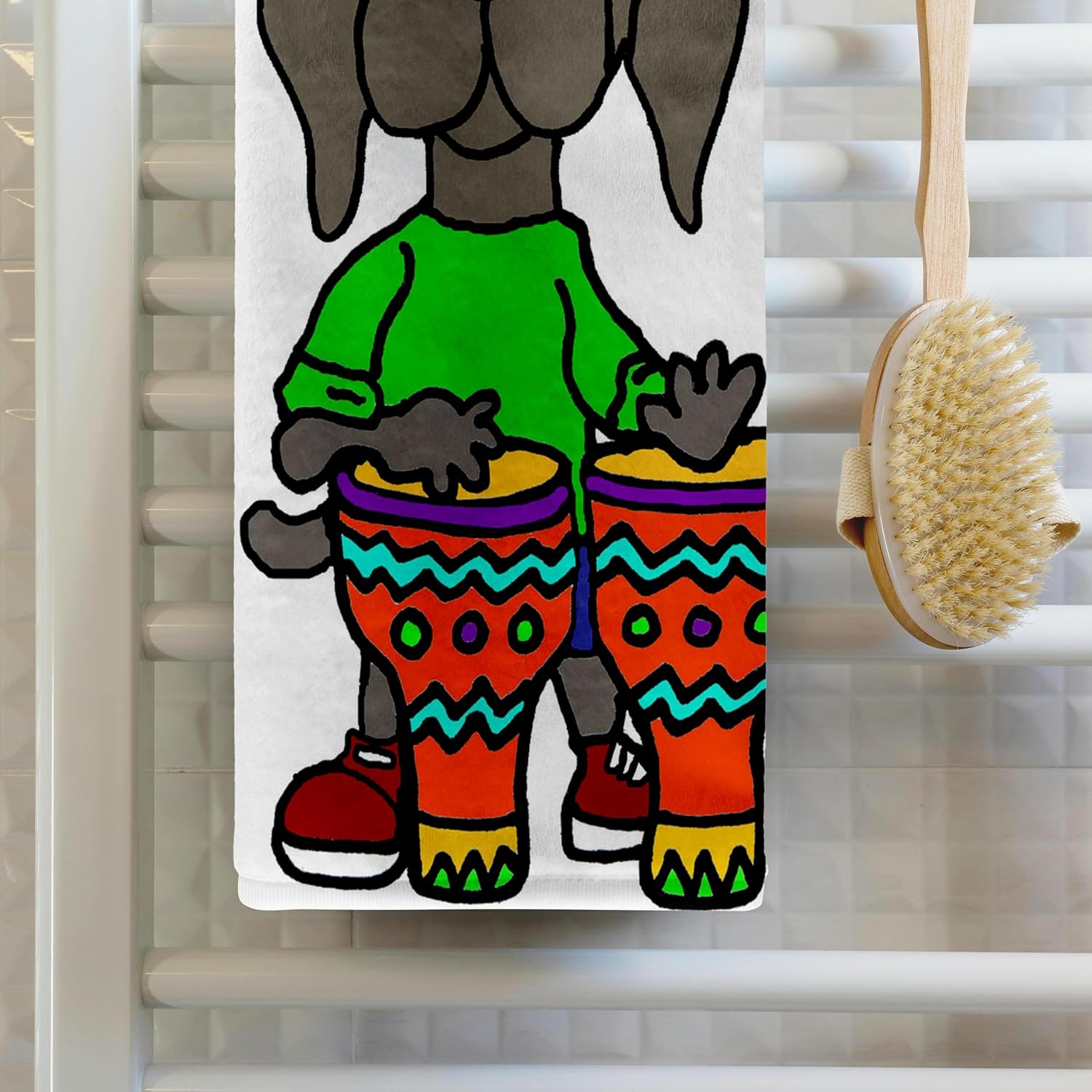 3dRose Cool Funny Weimaraner Dog Playing Bongo Drums Music 22x30 Bath Hand Pool Towel