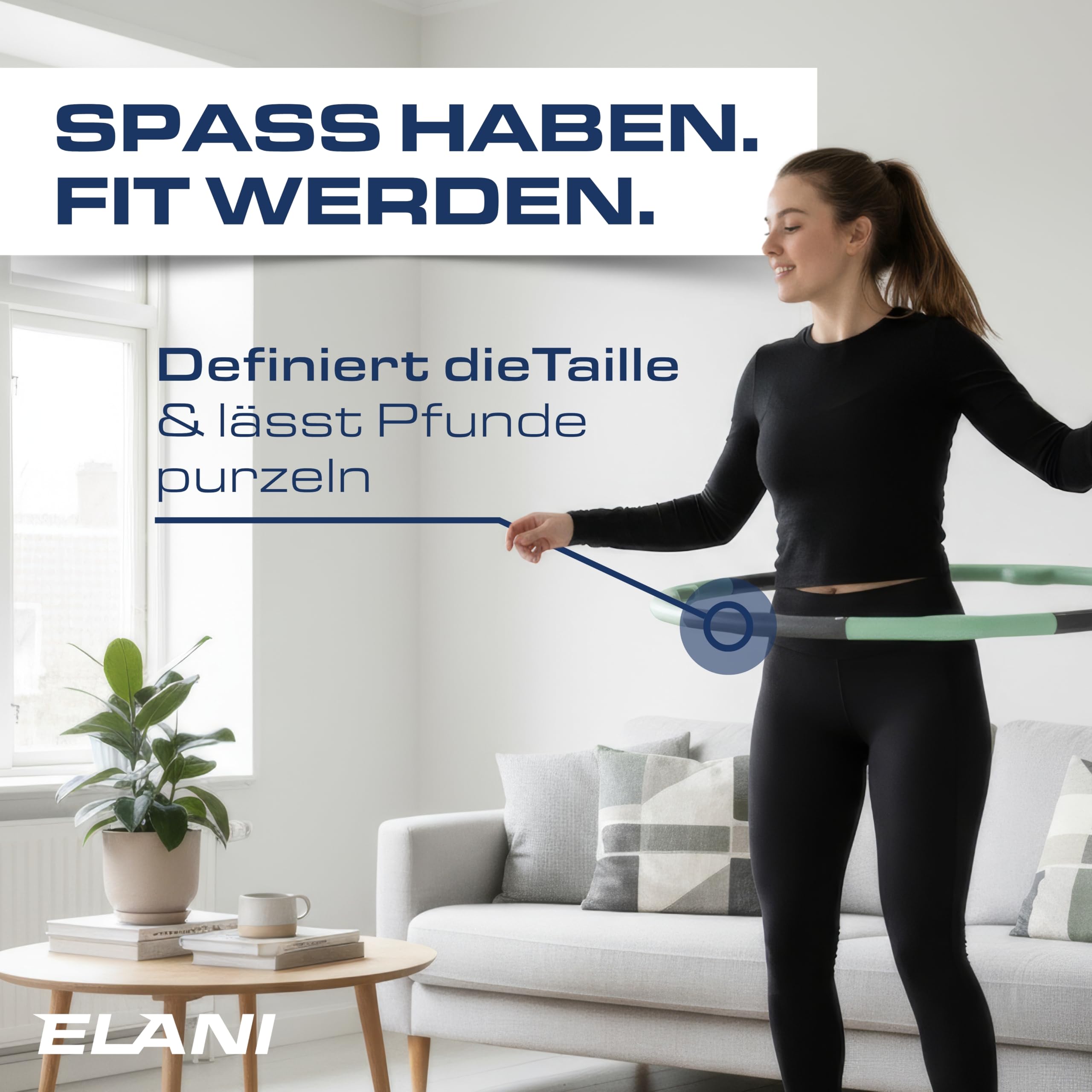 ELANI Hula Hoop Reifen Erwachsene - 90cm Durchmesser, mit Wellenform und Trainingsguide, indiv. anpassbar mit 7-8 Teilen - Hoola Hoop zum abnehmen - Fitnessreifen, Sportreifen