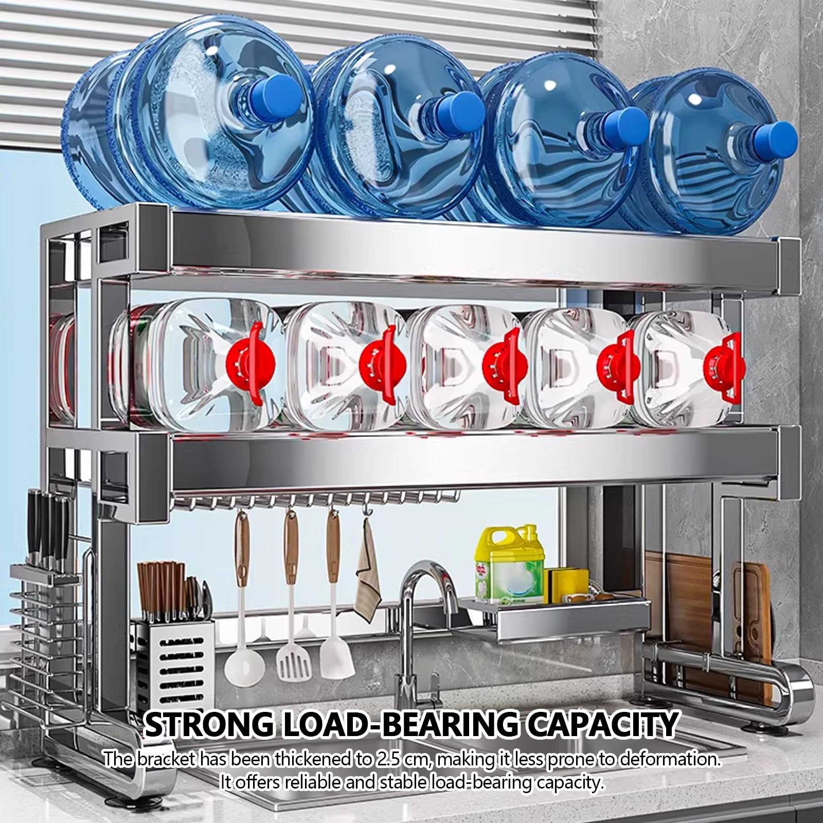 Doble capa Escurridor Platos Cocina organizador, scola piatti da appoggio sopra lavandino, Ahorra espacio Escurre Porta Cubiertos, Cocina cubiertos platos, con ganchos, portacuchillos.(76cm)