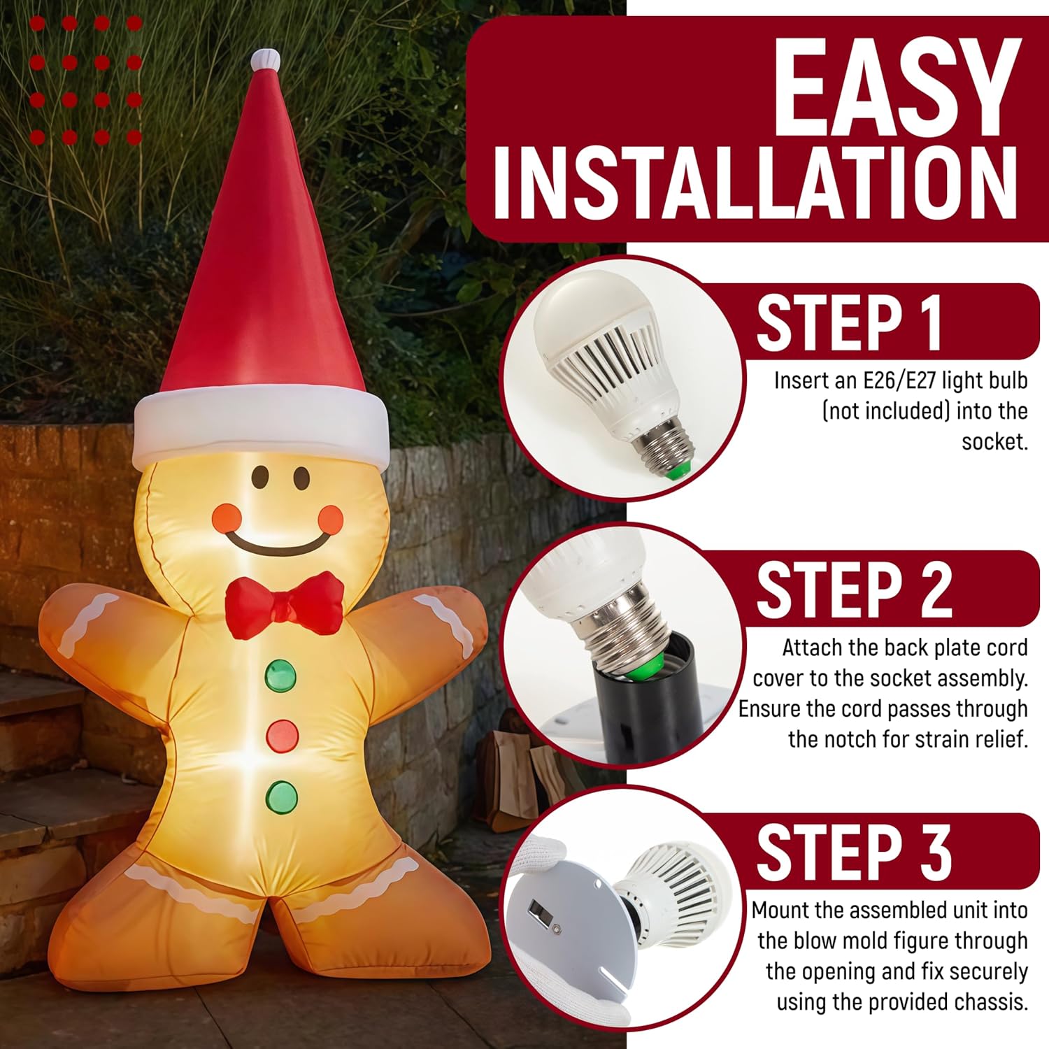 Blow Mold Light Kit Replacement with Switch, E26/E27 Cord with Two Fuse for Himalayan Salt Lamp, Christmas Village Lights, Pumpkin Lights, Holiday Decorations (2 Pack)