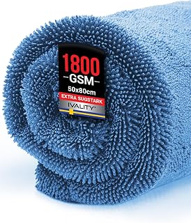 Ivality Small Car Drying Cloth 80x50 cm - 1800 GSM Ultra Absorbent Microfibre Cloth for Car and Motorcycle Care, Lint Free and Gentle on Lacquer, Twisted Microfiber Cloth - Blue