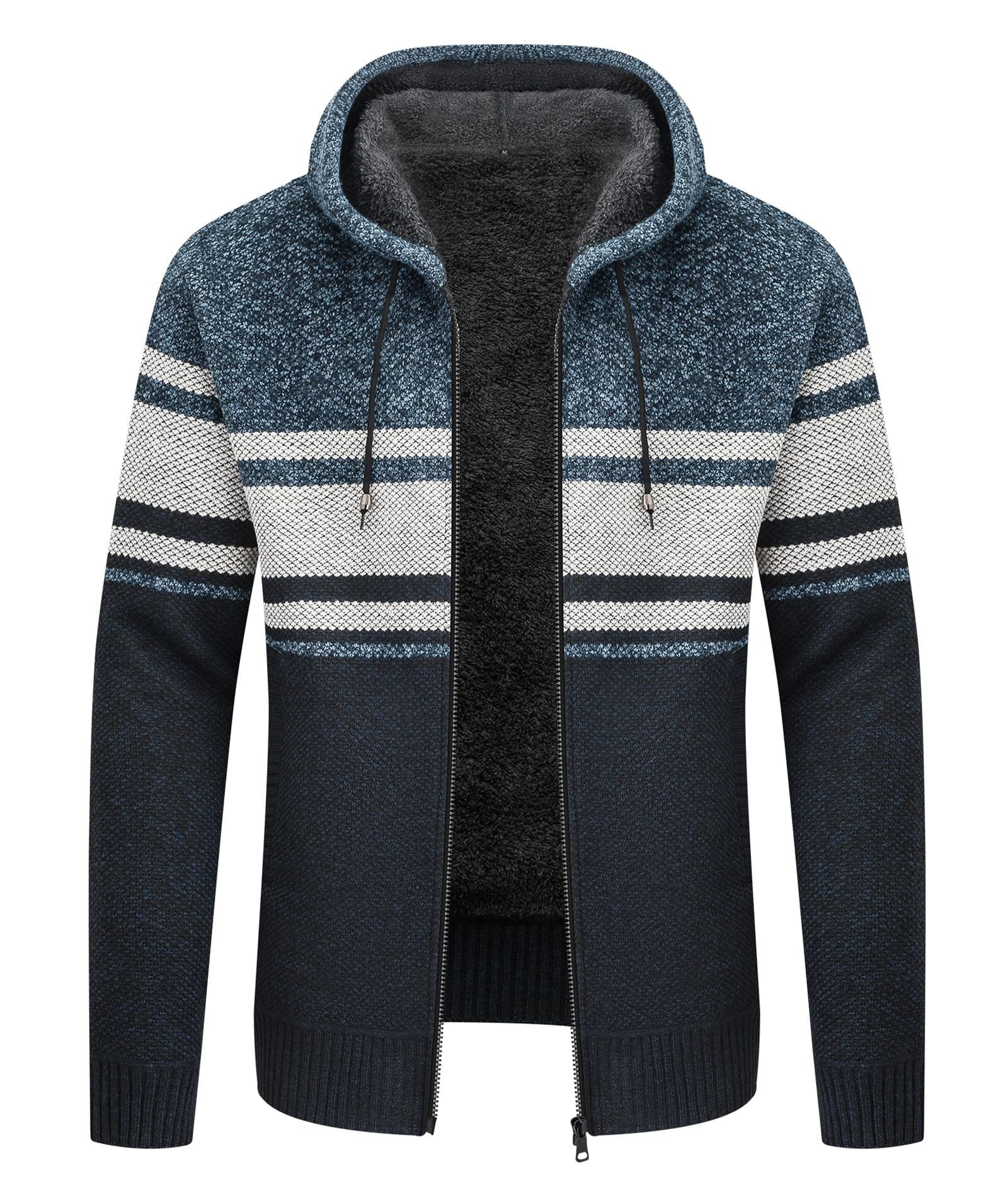 LLdress Mens Knit Cardigan Sweaters Sherpa Lined Full Zip Hoodie With Pockets