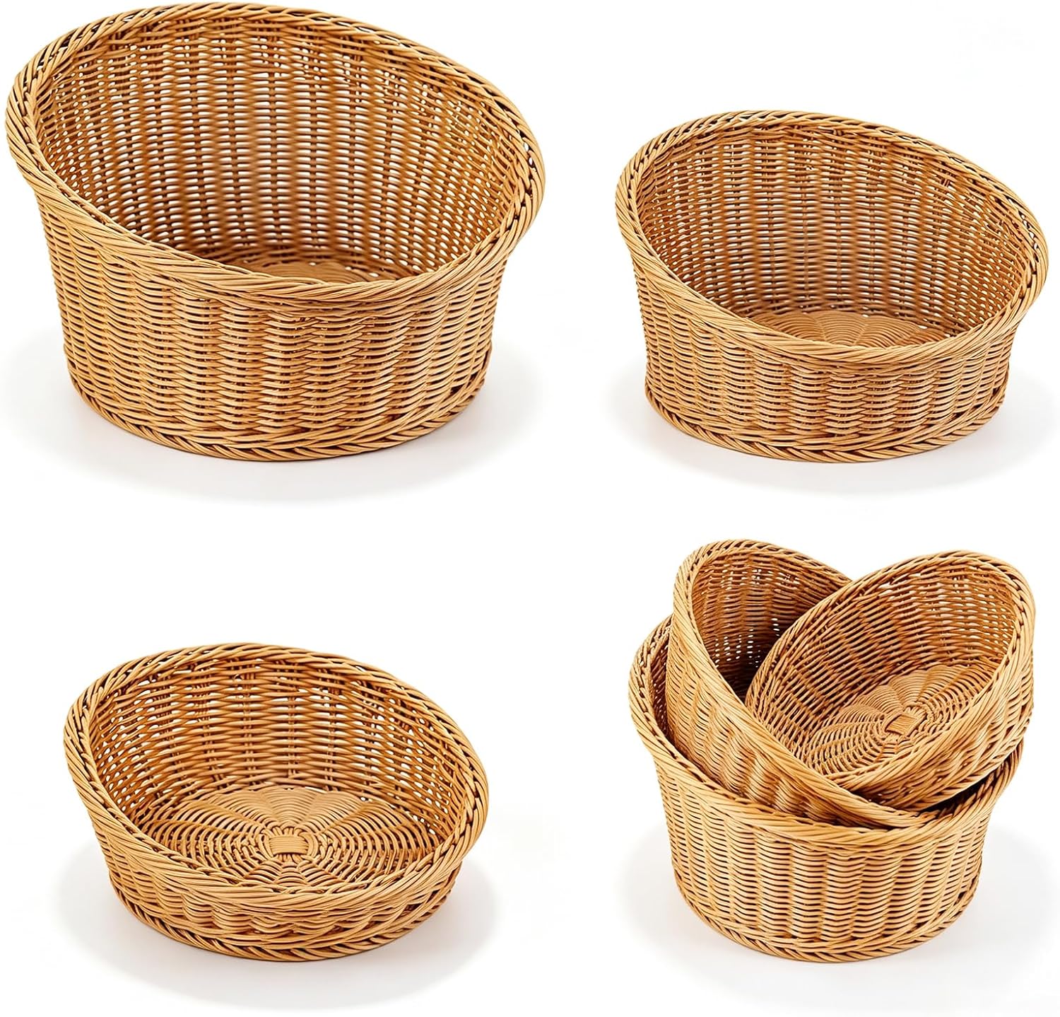 Set of 3 Rattan Bread Basket, 3 Sizes Stackable