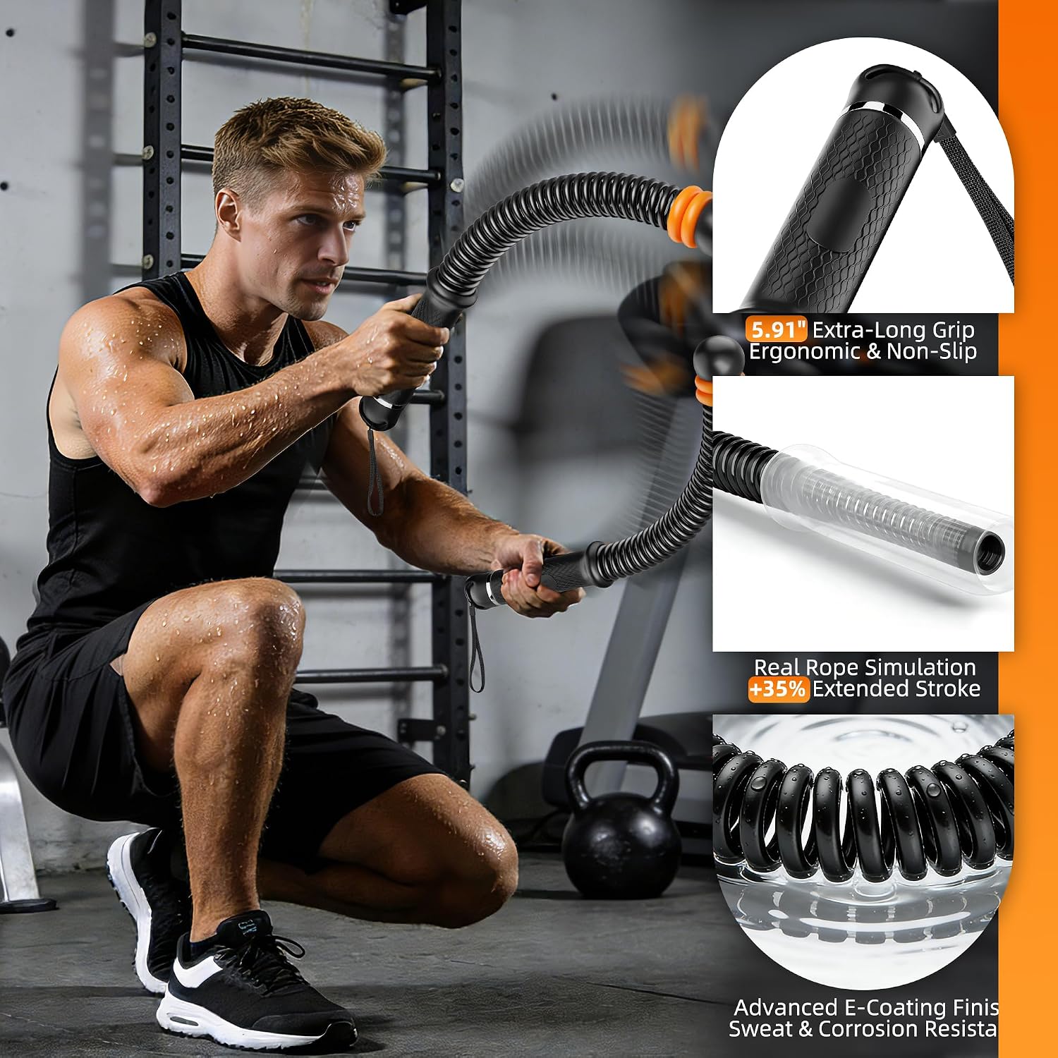 Upgrade Weighted Ropeless Battle Ropes, Adjustable Cordless Battle Rope – Portable Battle Ropes for Home Gym Workout, HIIT & Cardio Full Body Training Exercise Rope for Strength Training Men & Women