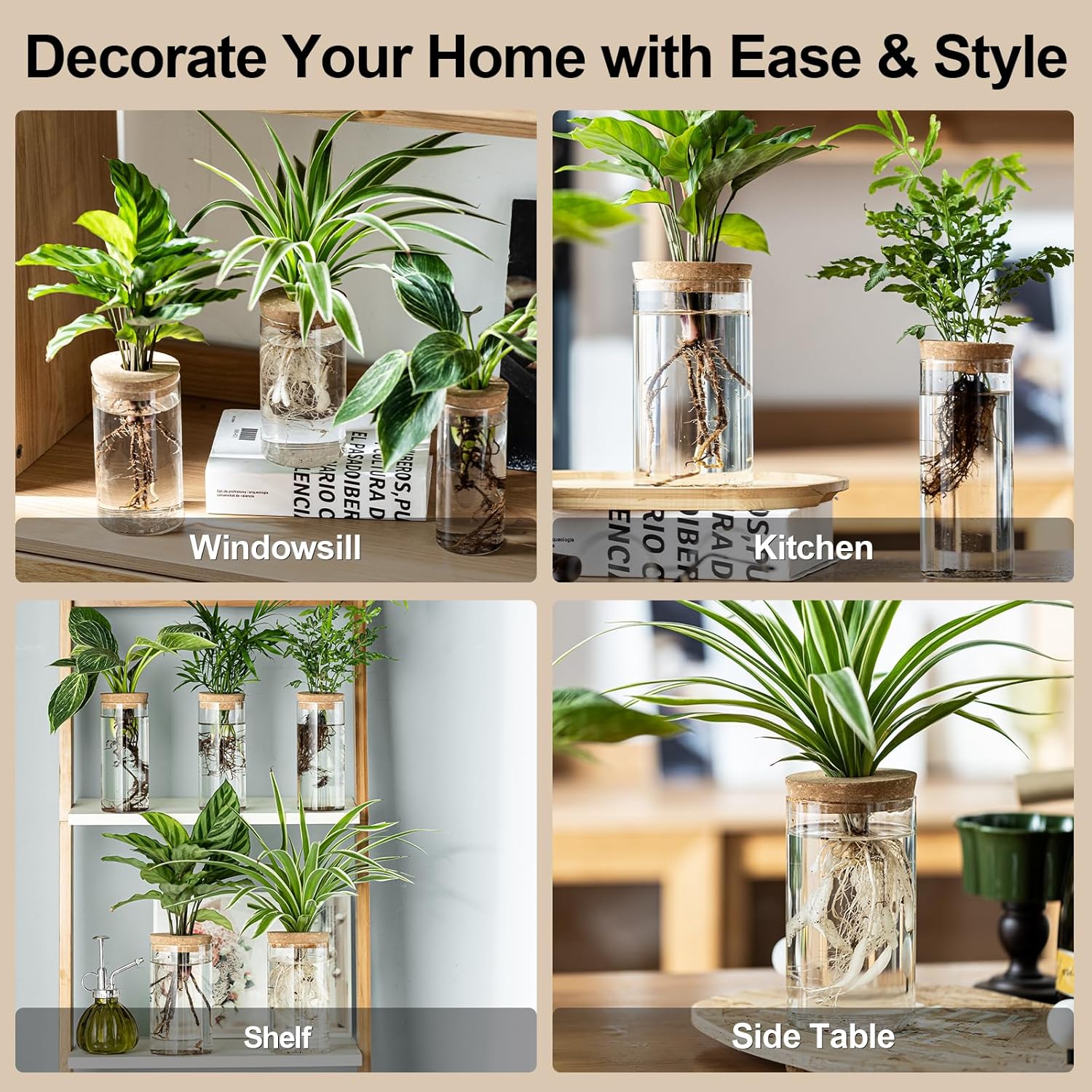 Propagation Vases for Plants, Set of 6(3 Large & 3 Small) Glass Plant Propagation Stations, Plant Propagation Jars for Home Office Windowsill Tabletop Decoration (6)