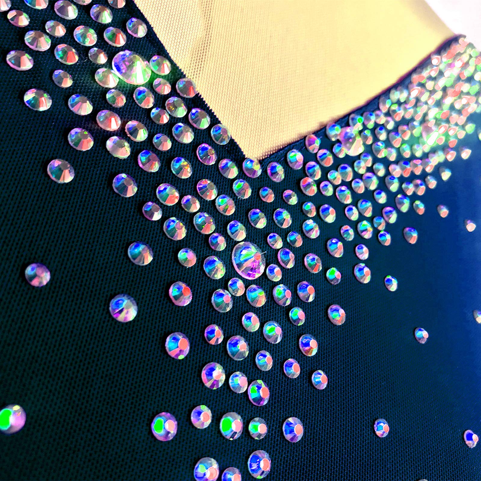 LIUHUO Mädchen Eiskunstlauf Kleid Stretch Mesh Diamant Haken Ärmel Vier Farben