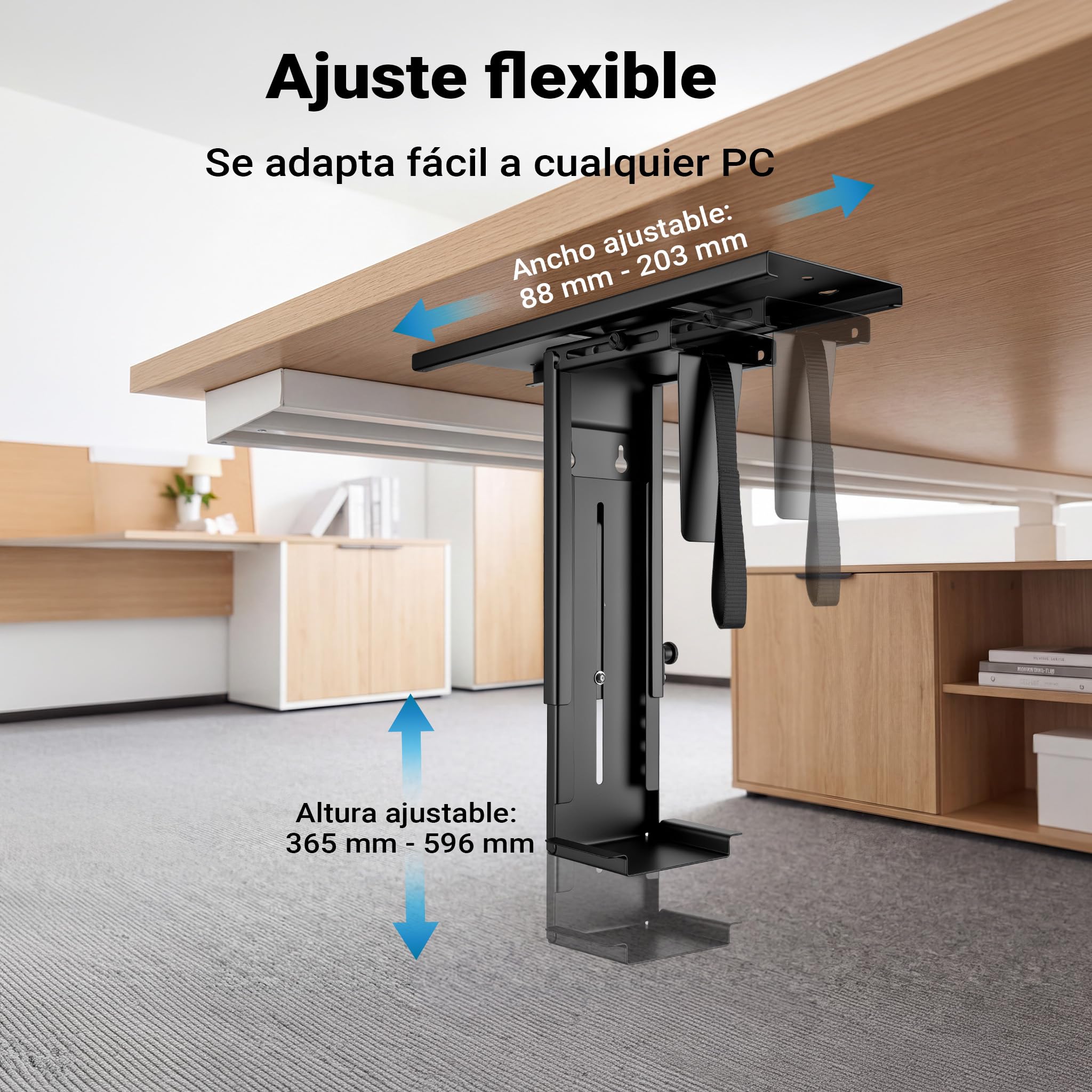 WilTec Soporte de PC bajo Mesa con riel de Deslizamiento Giratorio 360° para Carcasas hasta 10 kg