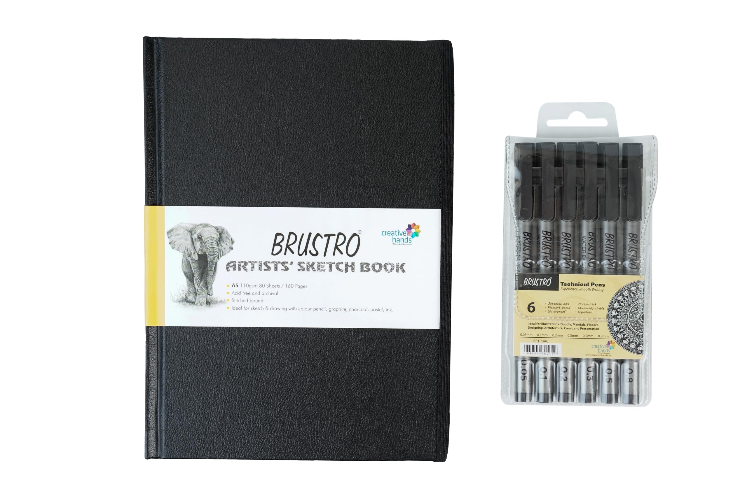 Brustro Artists Sketch Book Stitched Bound A5 Size, 160 Pages Acid Free & Technical Pen, 110 GSM (Set of 6)