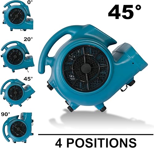 Miniatura 77 de XPOWER P-630HC Pro 1/2 HP 2800 CFM Movimiento de aire centrífugo, secadora de alfombras, ventilador de piso, soplador, mango telescópico y ruedas